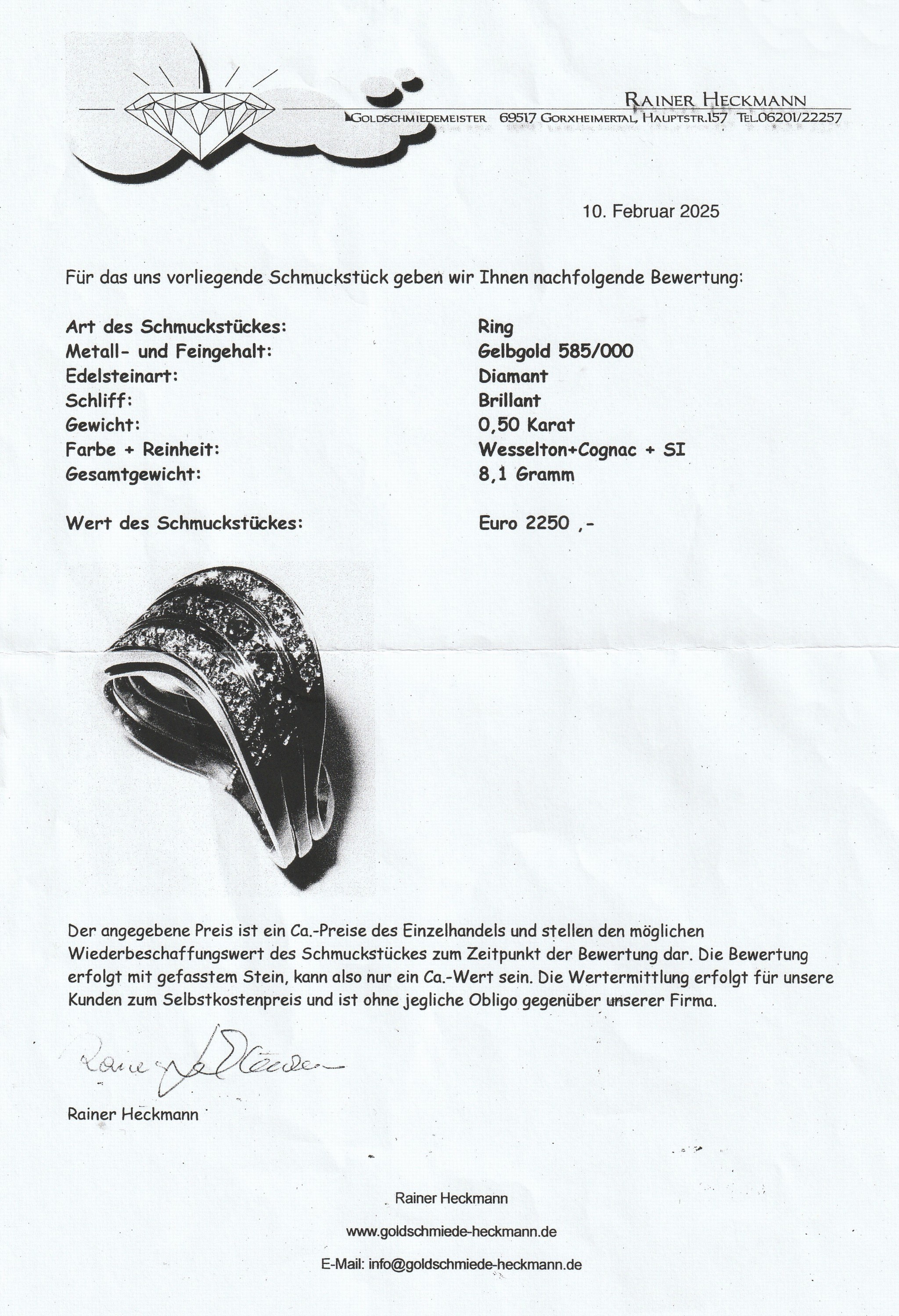 Detail a: 14 kt Gold Brillant Ring, GG 585/000, 3- rhg., insg. 14 Brillanten und 7 8/8-Diamanten zus. ca. 0.50 ct Weiß und Braun/si, ursprl. wohl 3 einzelne ...