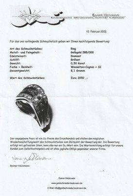 26920212a - 14 kt Gold Brillant Ring, GG 585/000, 3- rhg., insg. 14 Brillanten und 7 8/8-Diamanten ...