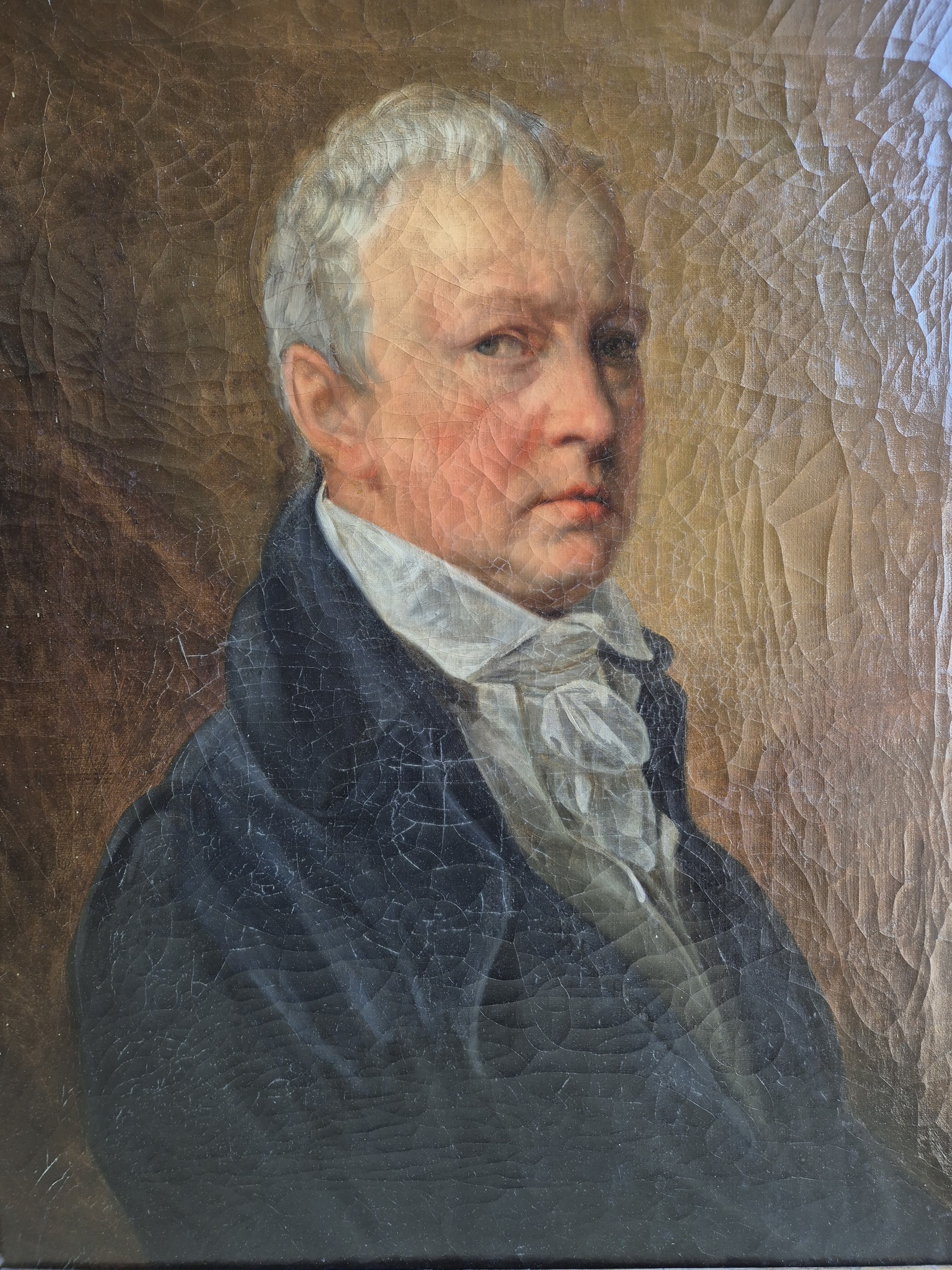 Detail a: Zuschreibung: Heinrich Friedrich Füger, 1751 Heilbronn-1818 Wien, Selbstbildnis des Künstlers im blauen Mantel, Bruststück im Dreiviertelprofil, ...
