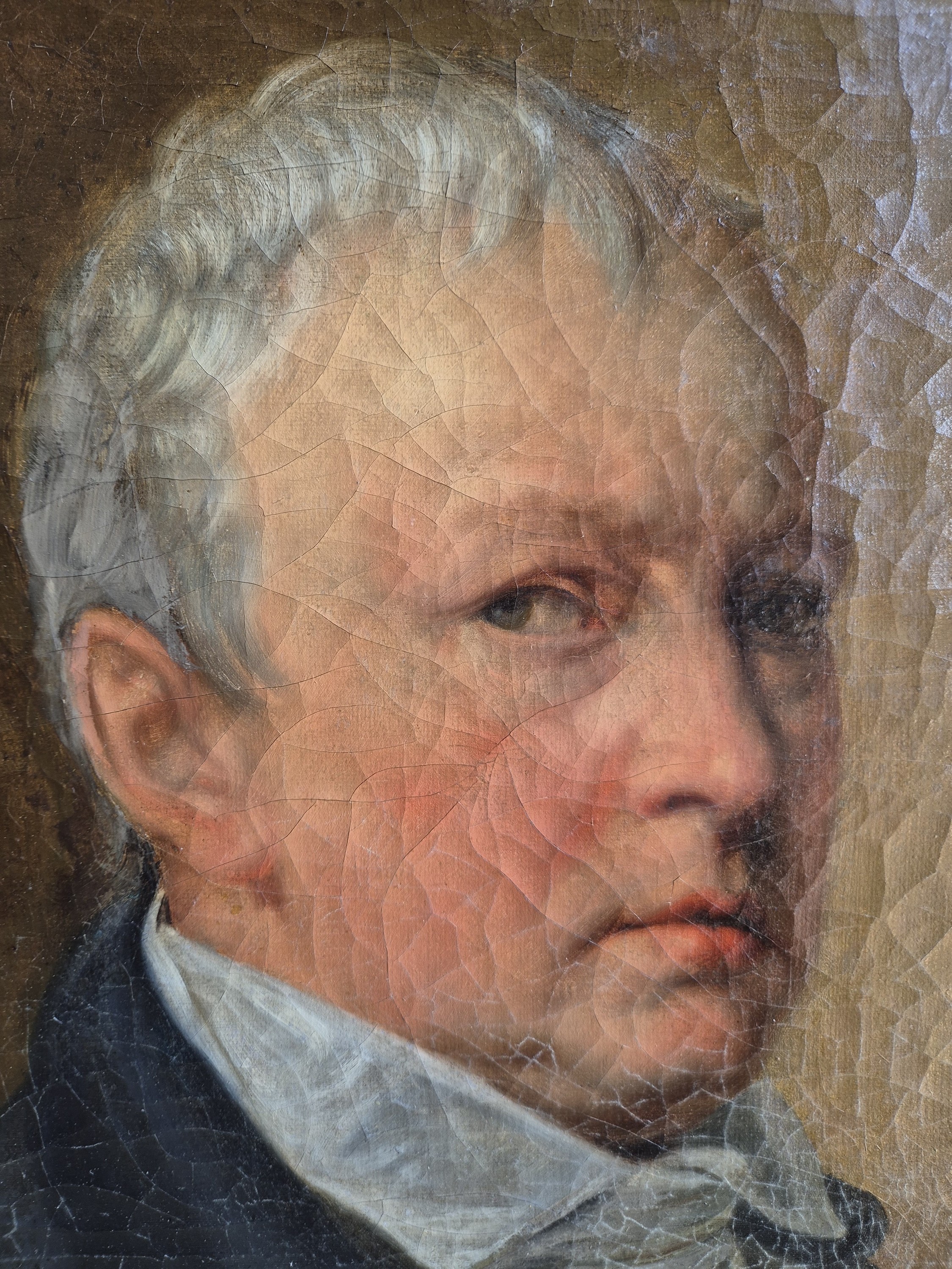 Detail b: Zuschreibung: Heinrich Friedrich Füger, 1751 Heilbronn-1818 Wien, Selbstbildnis des Künstlers im blauen Mantel, Bruststück im Dreiviertelprofil, ...