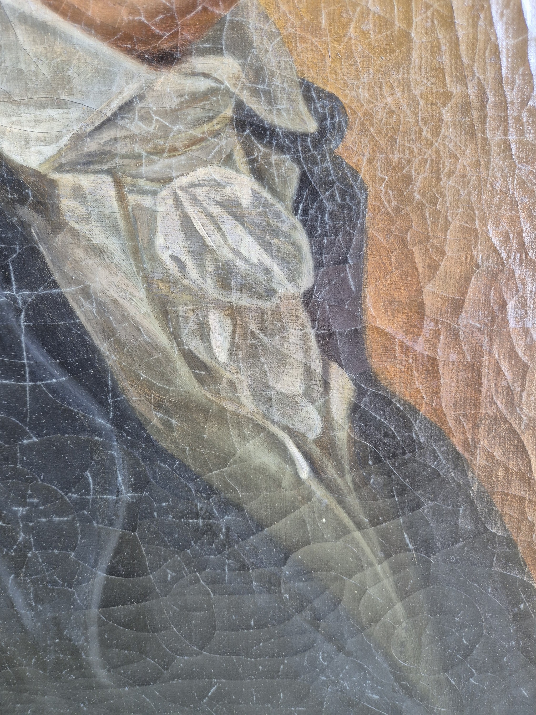 Detail c: Zuschreibung: Heinrich Friedrich Füger, 1751 Heilbronn-1818 Wien, Selbstbildnis des Künstlers im blauen Mantel, Bruststück im Dreiviertelprofil, ...