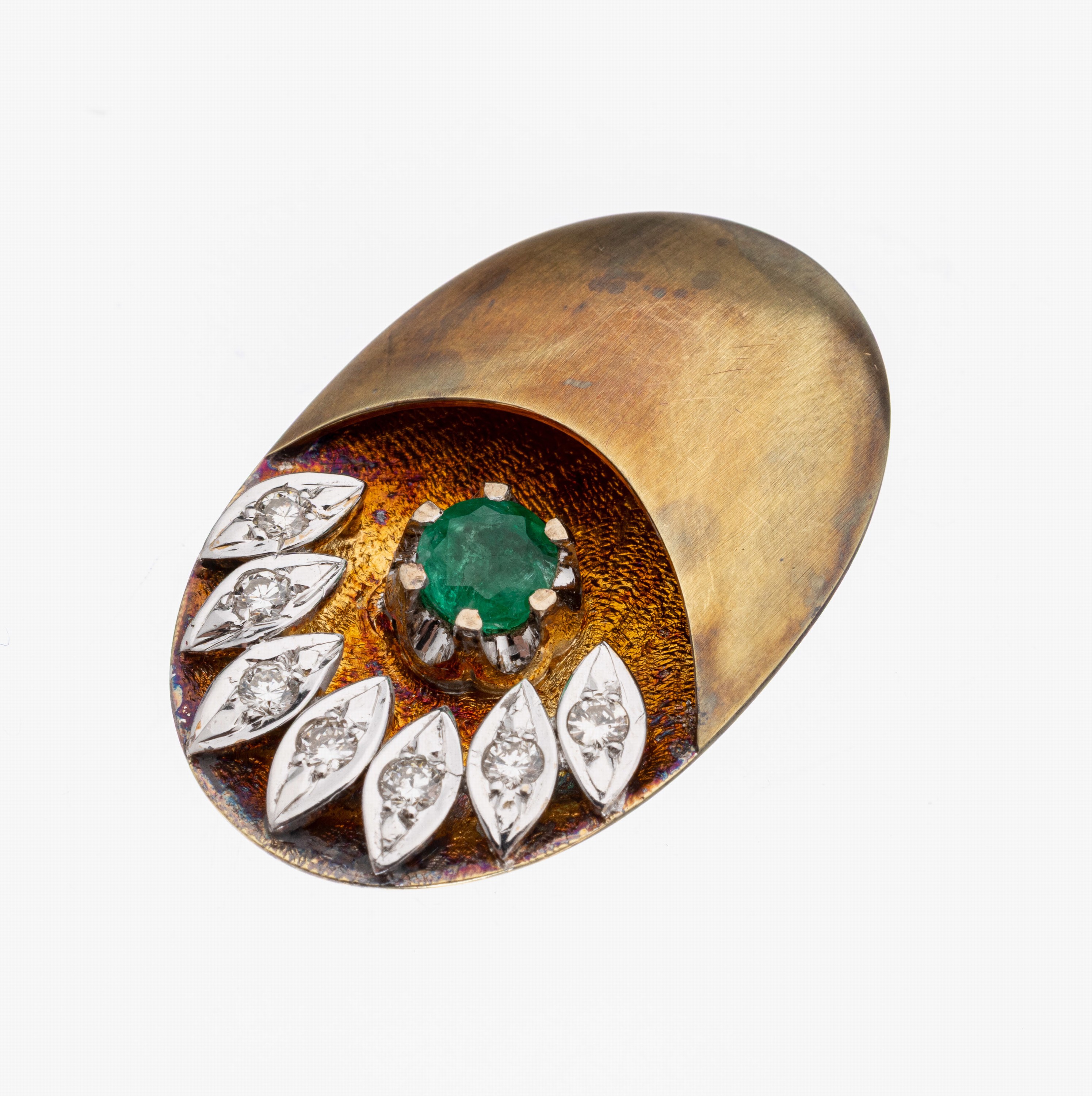 14 kt Gold Smaragd-Brillant-Anhänger, GG/WG585/000, rundfacett. Smaragd ca. 1.00 ct, 7 Brillanten zus. ca. 0.21 ct Weiß/si, ca. 3 x2 cm, ca. 10.2 g