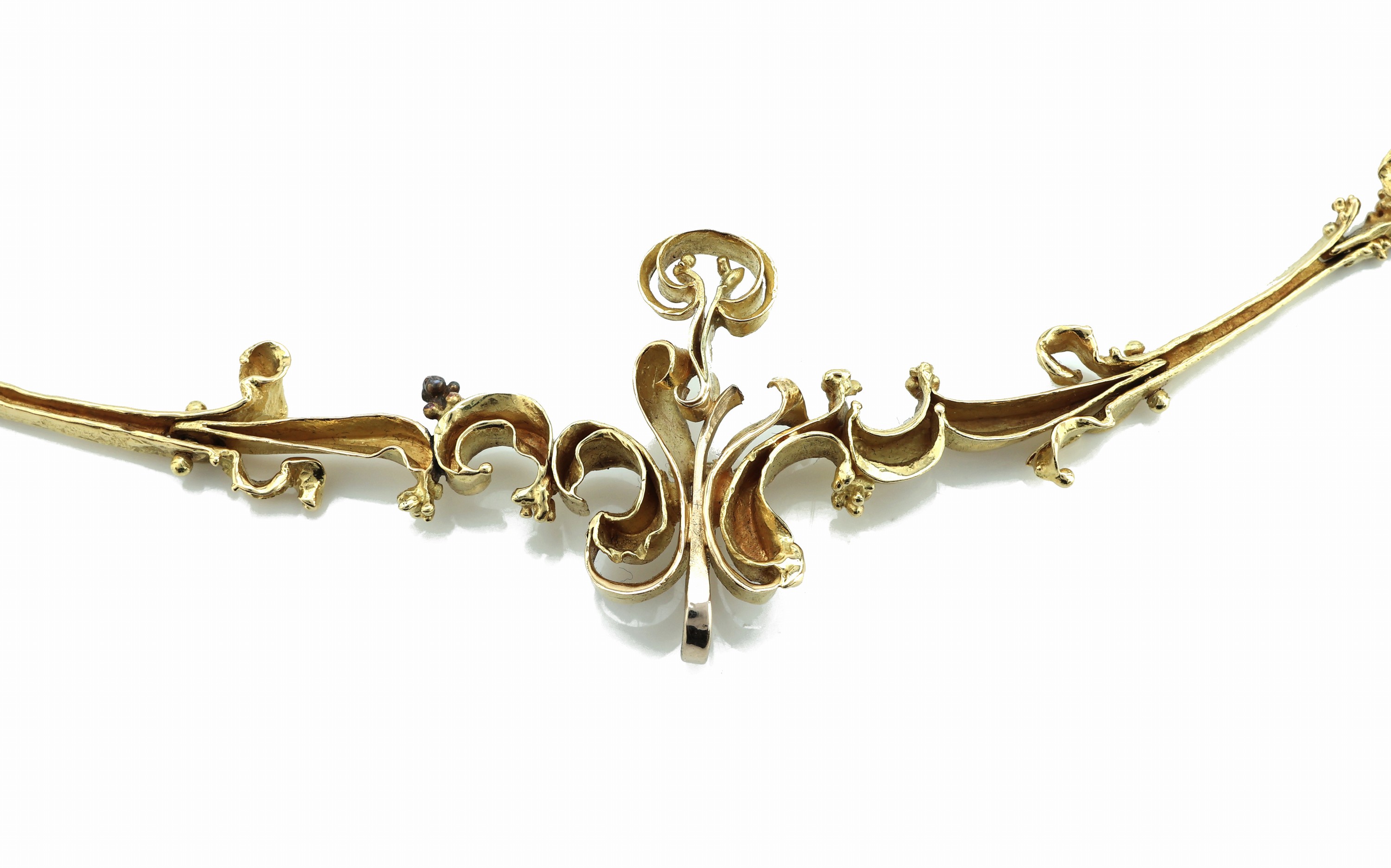 Detail a: Ausgefallenes 18 kt Gold Variations-Collier, GG/WG 750/000, reine Handarbeit, wohl Unikat, 2 versch. Abhängungen, 1 x auch als Brosche tragbar, ca. ...