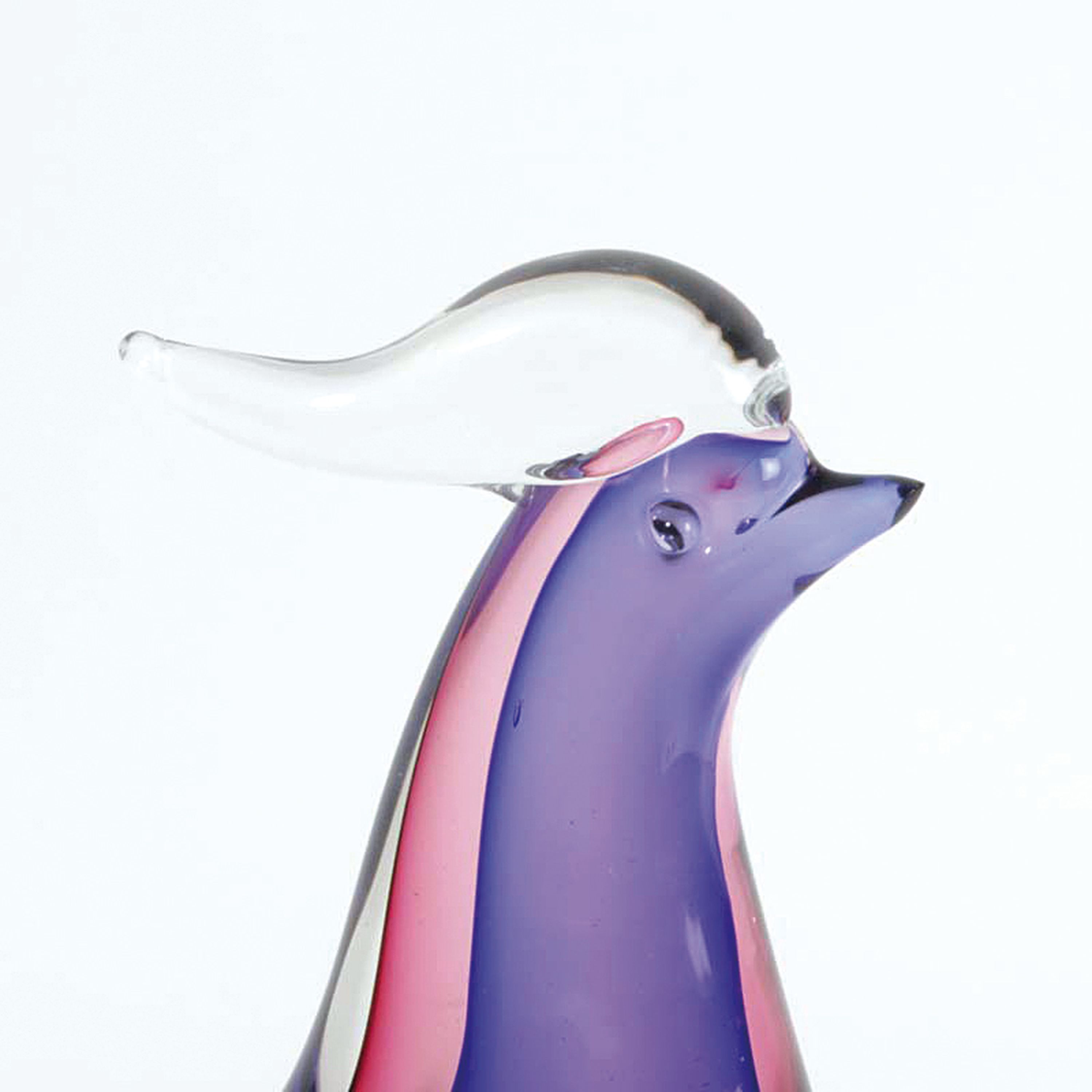 Detail a: Sommerso Glasskulptur Vogel, Murano, 1950er -Jahre, farbloses Glas blau und rosafarben innen überfangen, 30x50x12 cm, schwere Qualität