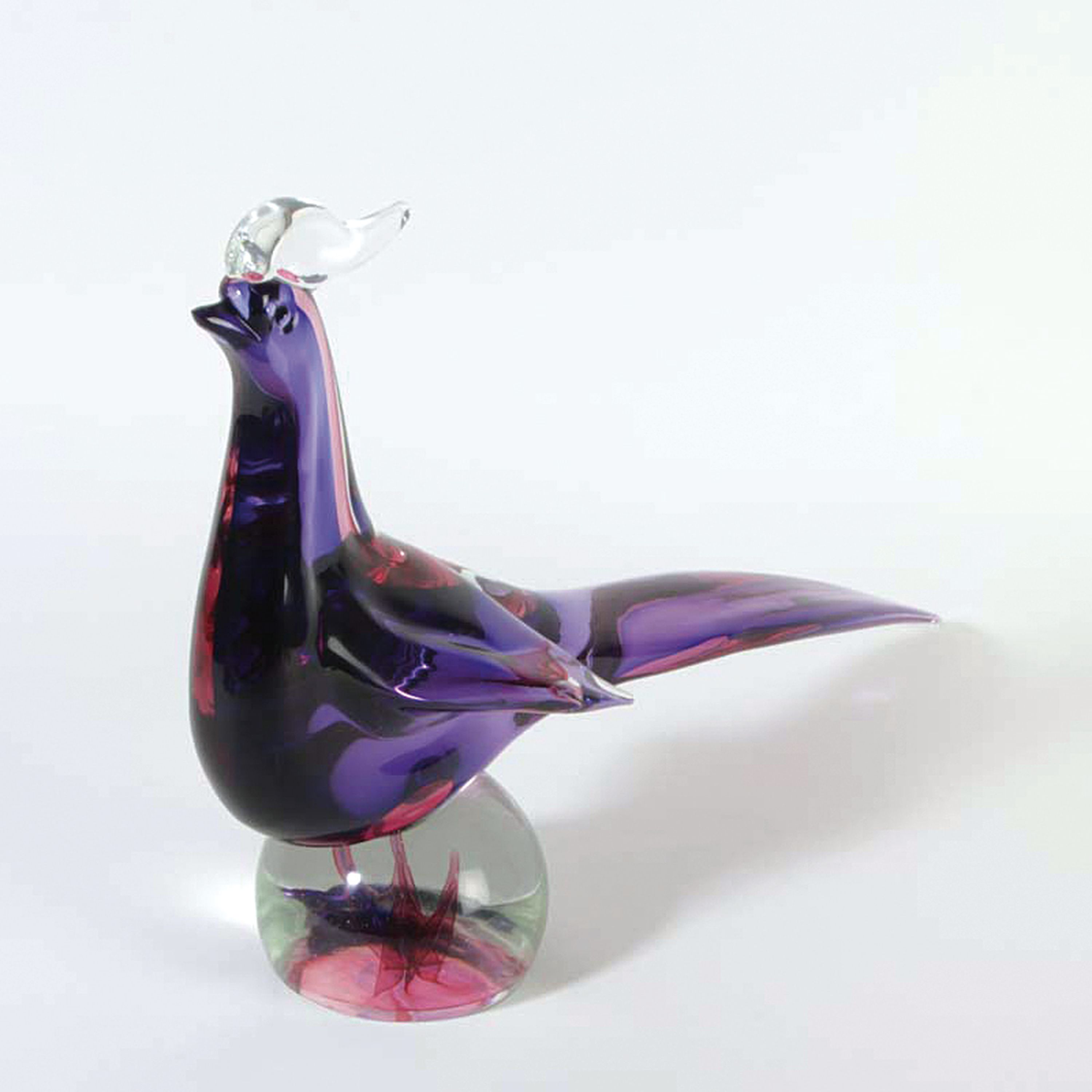 Detail b: Sommerso Glasskulptur Vogel, Murano, 1950er -Jahre, farbloses Glas blau und rosafarben innen überfangen, 30x50x12 cm, schwere Qualität