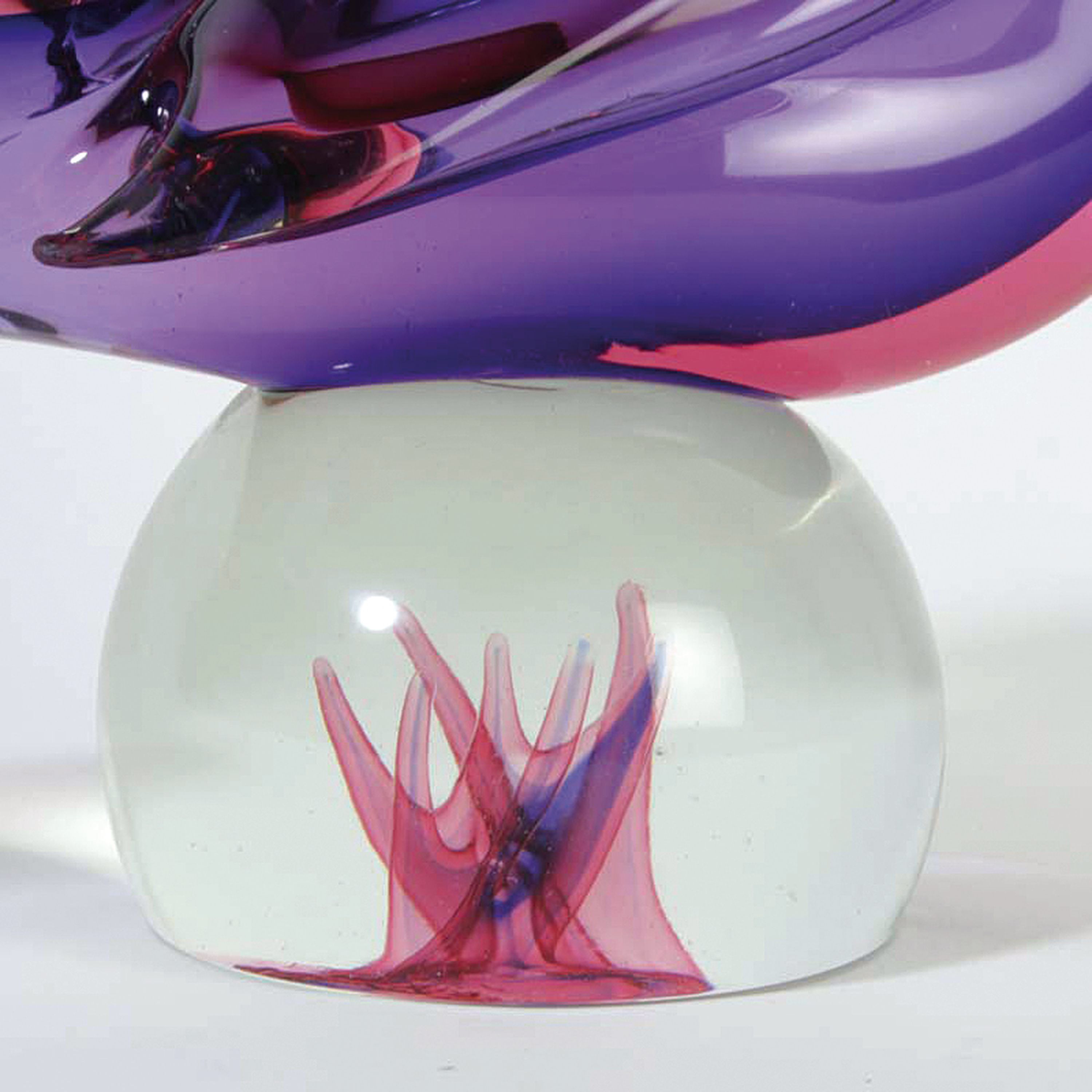 Detail f: Sommerso Glasskulptur Vogel, Murano, 1950er -Jahre, farbloses Glas blau und rosafarben innen überfangen, 30x50x12 cm, schwere Qualität