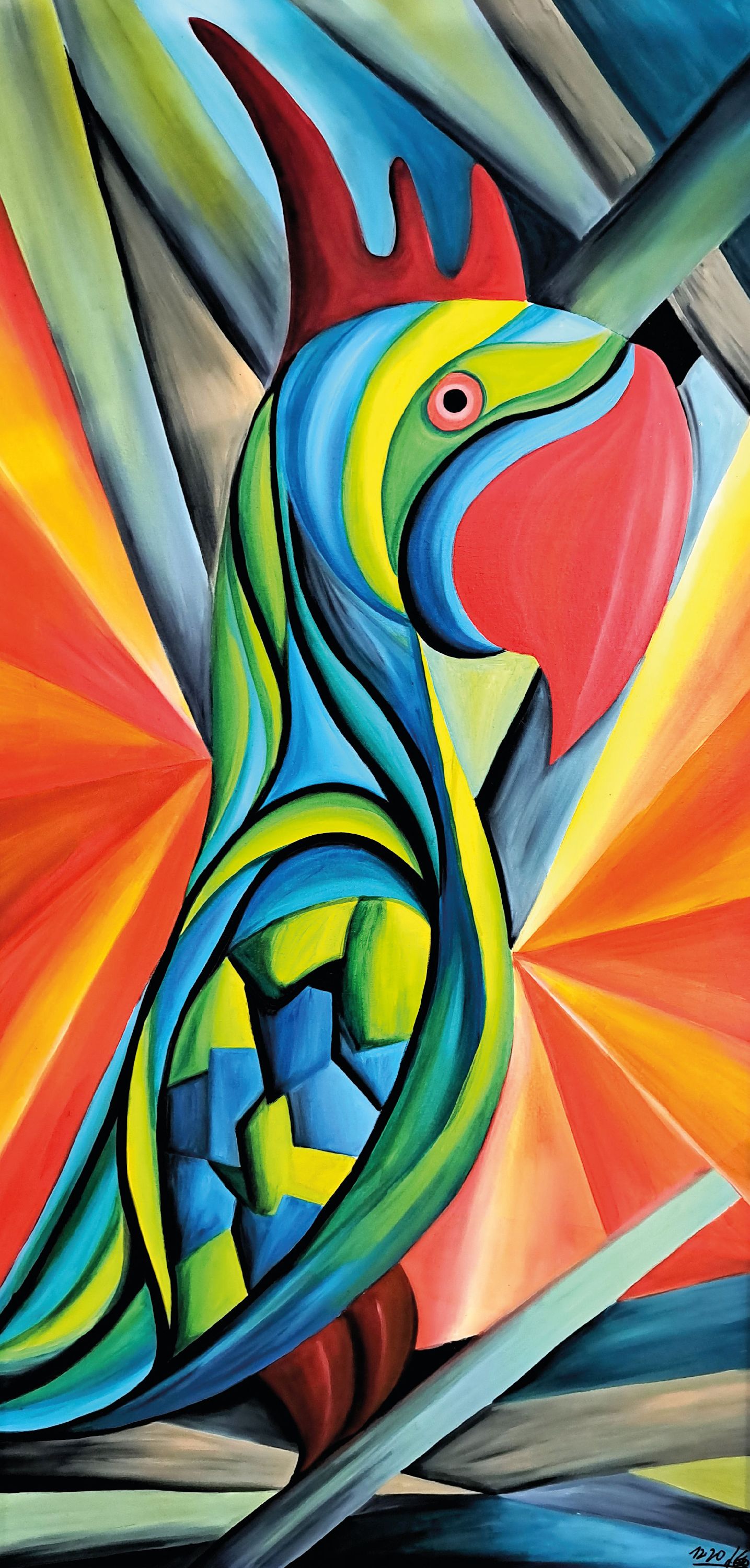 Detail k: Jennifer Gilhaus, geb. 1986 Osnabrück, Paradiesvogel, Acryl und Lack auf Lwd, links unten sign. und dat. 12/20, ca. 120x60cm, R. ca. 122x62