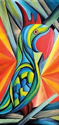 26920613k - Jennifer Gilhaus, geb. 1986 Osnabrück, Paradiesvogel, Acryl und Lack auf Lwd, links ...