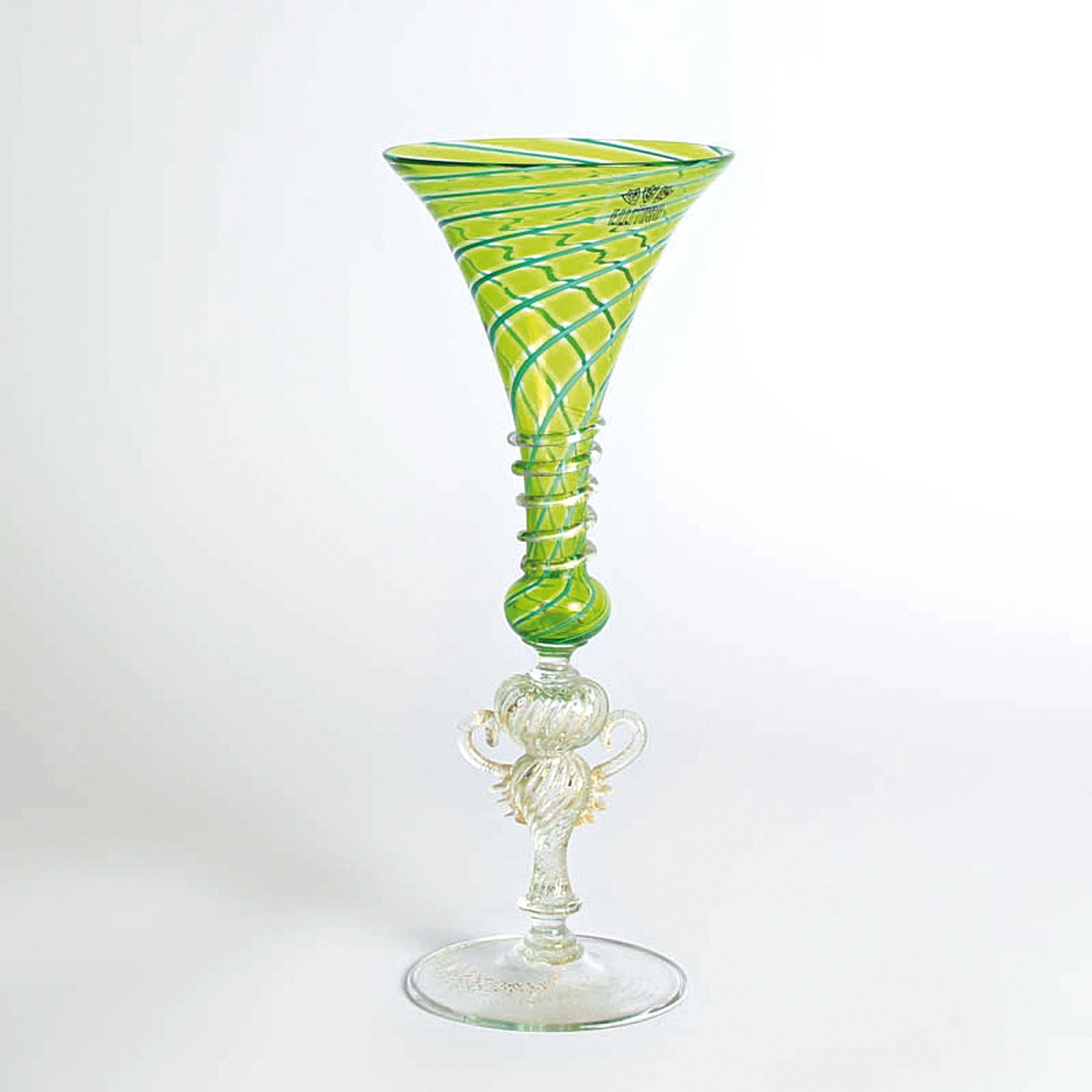 Detail a: 3 Zanfirico-Pokalgläser, Fratelli Toso, Murano, 1960er, farbloses Glas, unterschiedlich farbige Fadeneinschmelzungen, plastisch gestaltet Nodi, ...