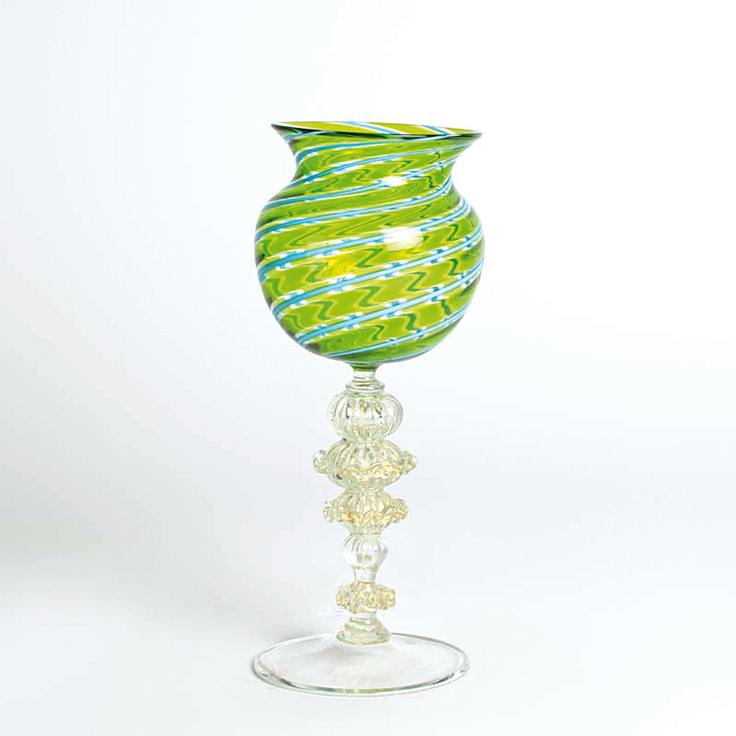 Detail b: 3 Zanfirico-Pokalgläser, Fratelli Toso, Murano, 1960er, farbloses Glas, unterschiedlich farbige Fadeneinschmelzungen, plastisch gestaltet Nodi, ...