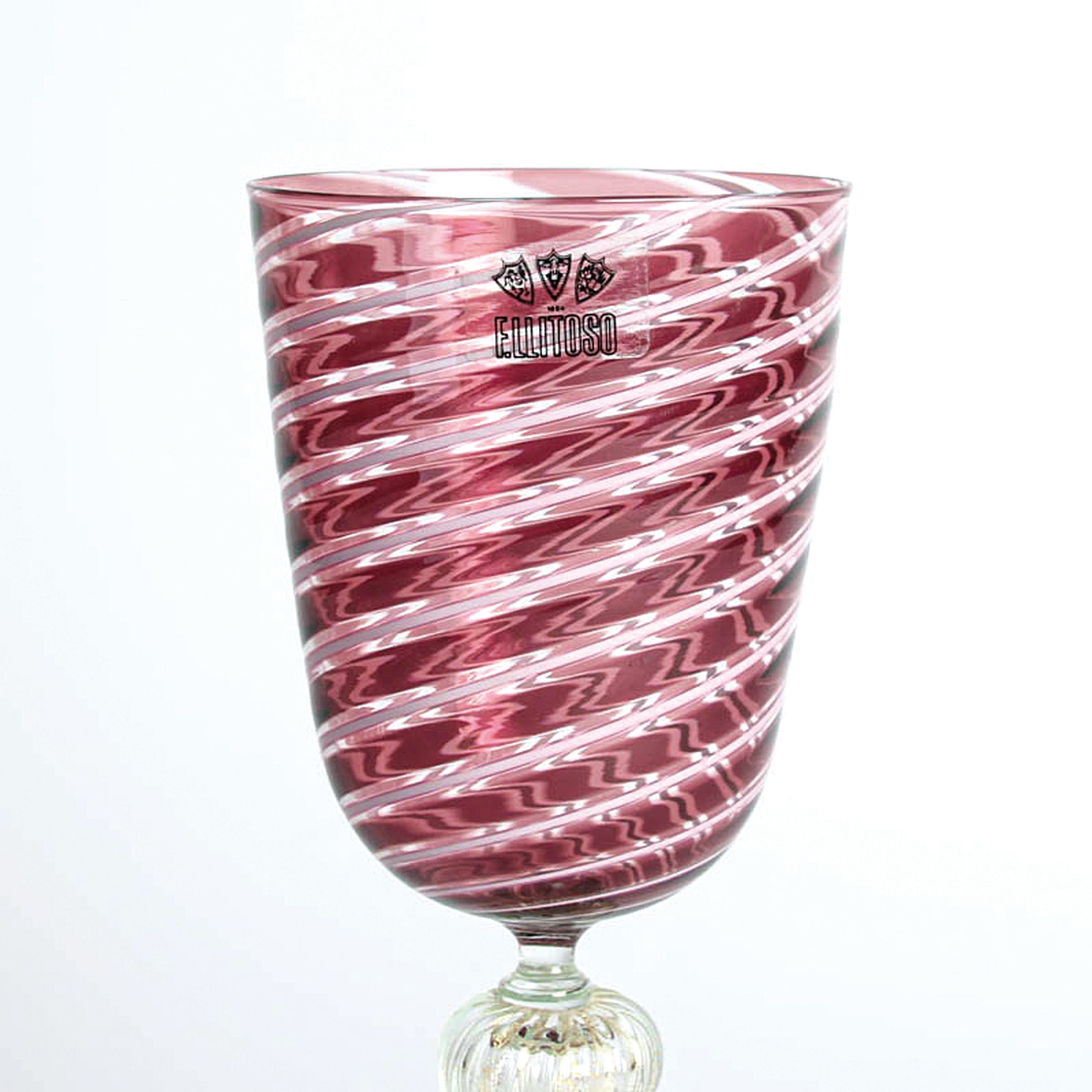 Detail c: 3 Zanfirico-Pokalgläser, Fratelli Toso, Murano, 1960er, farbloses Glas, unterschiedlich farbige Fadeneinschmelzungen, plastisch gestaltet Nodi, ...