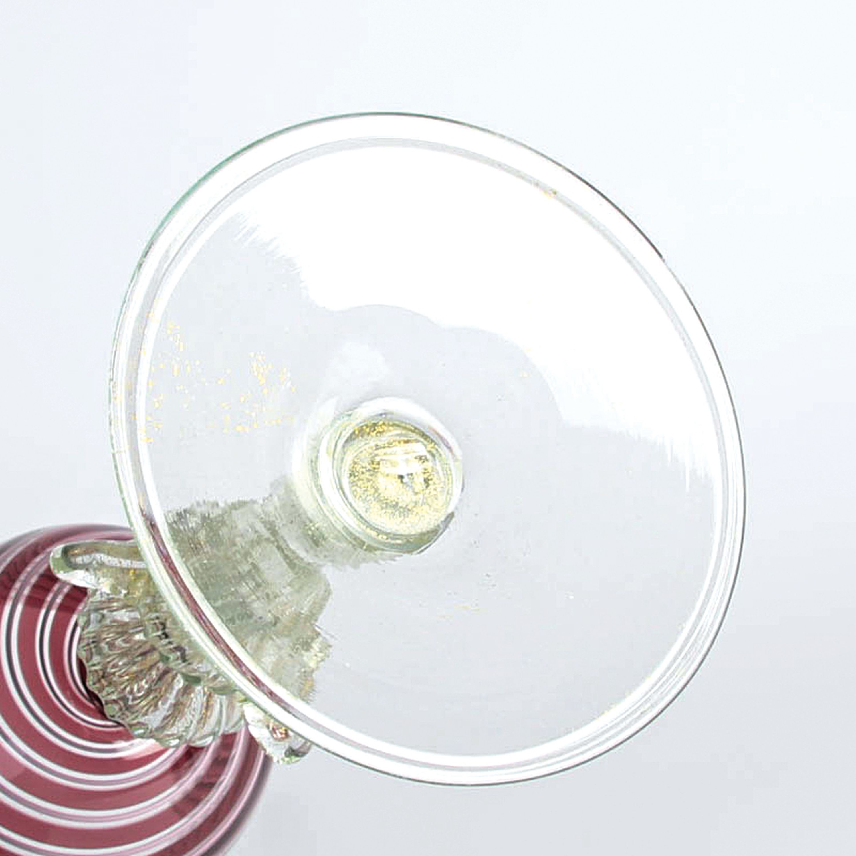 Detail e: 3 Zanfirico-Pokalgläser, Fratelli Toso, Murano, 1960er, farbloses Glas, unterschiedlich farbige Fadeneinschmelzungen, plastisch gestaltet Nodi, ...
