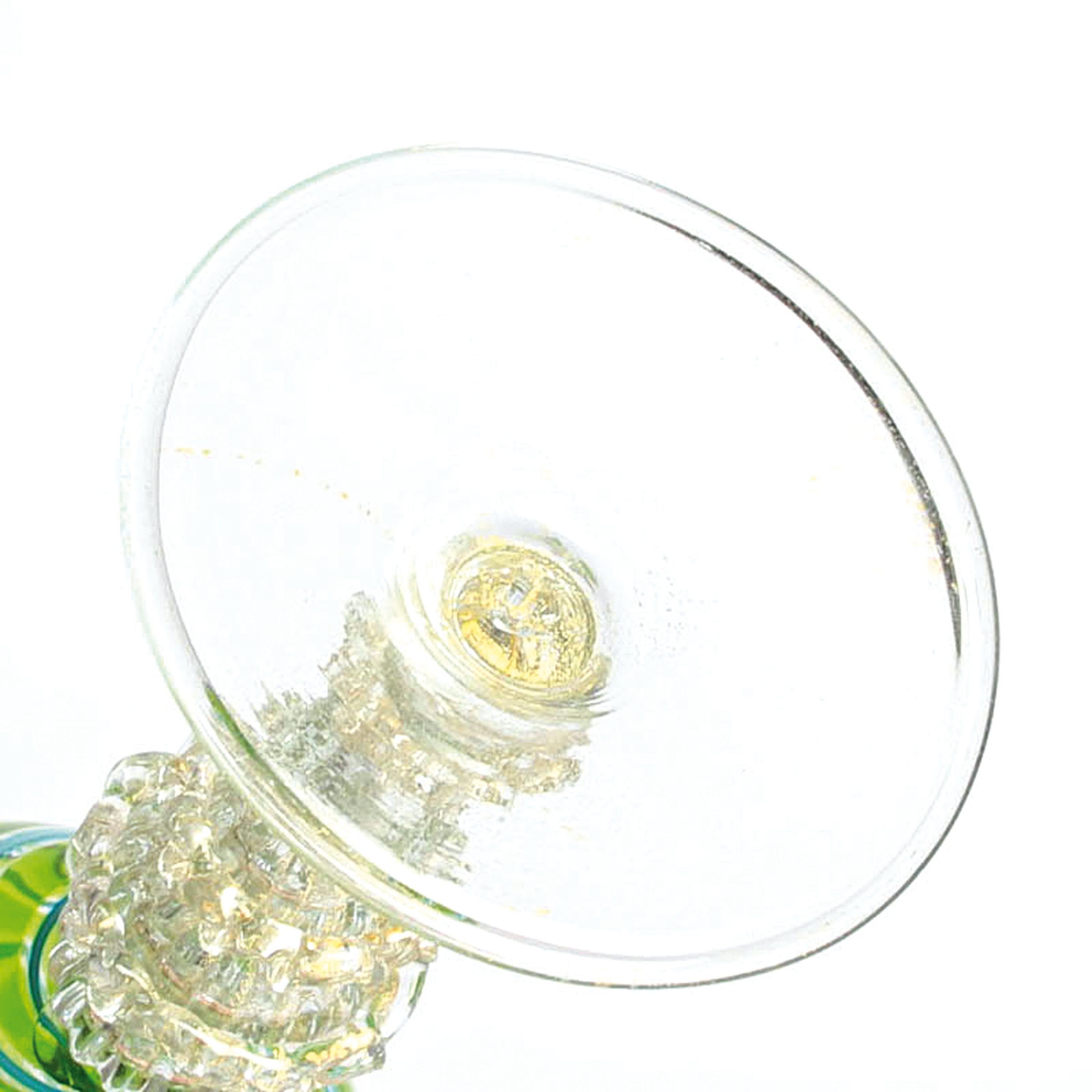 Detail l: 3 Zanfirico-Pokalgläser, Fratelli Toso, Murano, 1960er, farbloses Glas, unterschiedlich farbige Fadeneinschmelzungen, plastisch gestaltet Nodi, ...