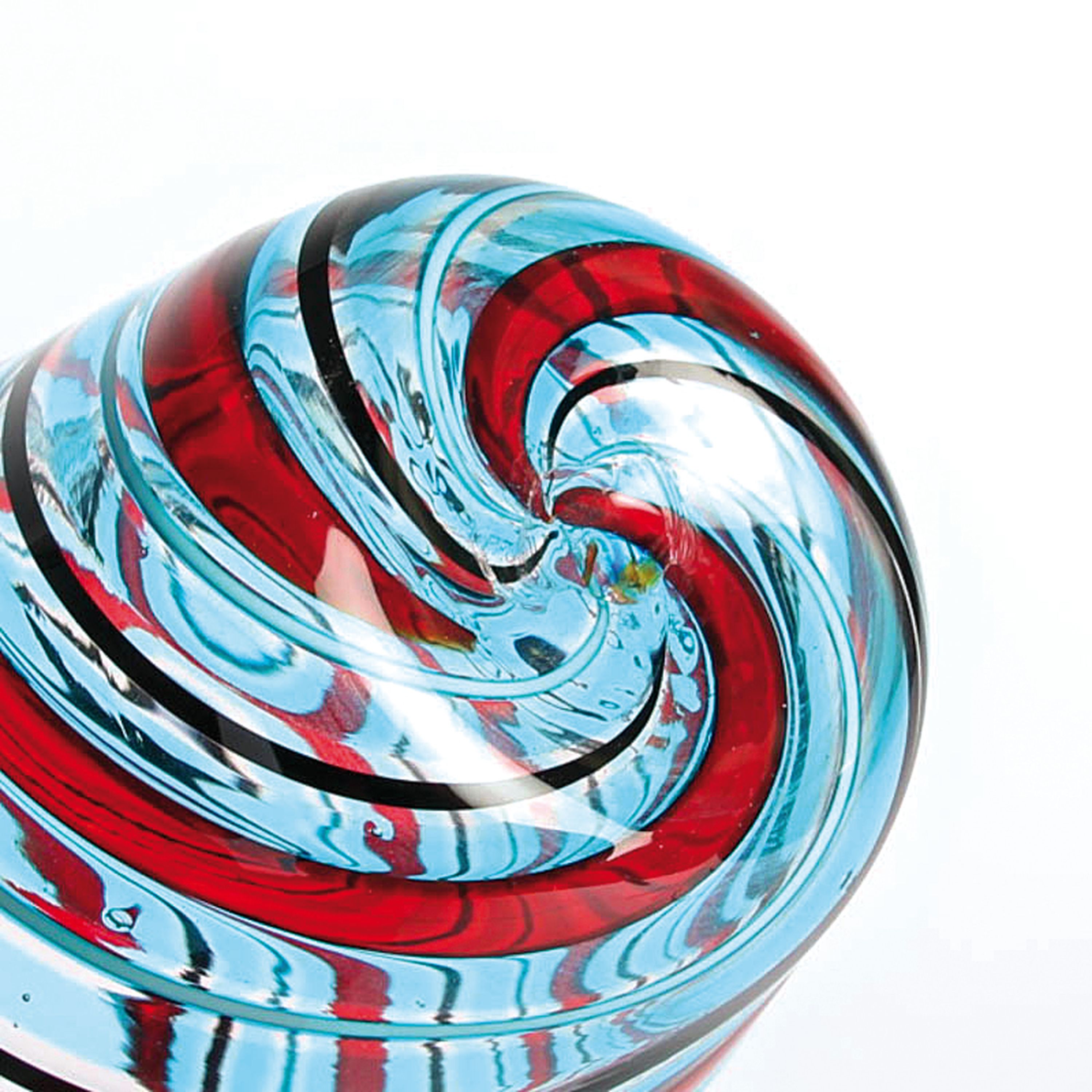 Detail o: 4 Glasvasen, Fratelli Toso, Murano, 1960-70, farbloses Glas, rot, schwarz und orangefarbene Fadeneinschmelzungen, H. 15-23 cm