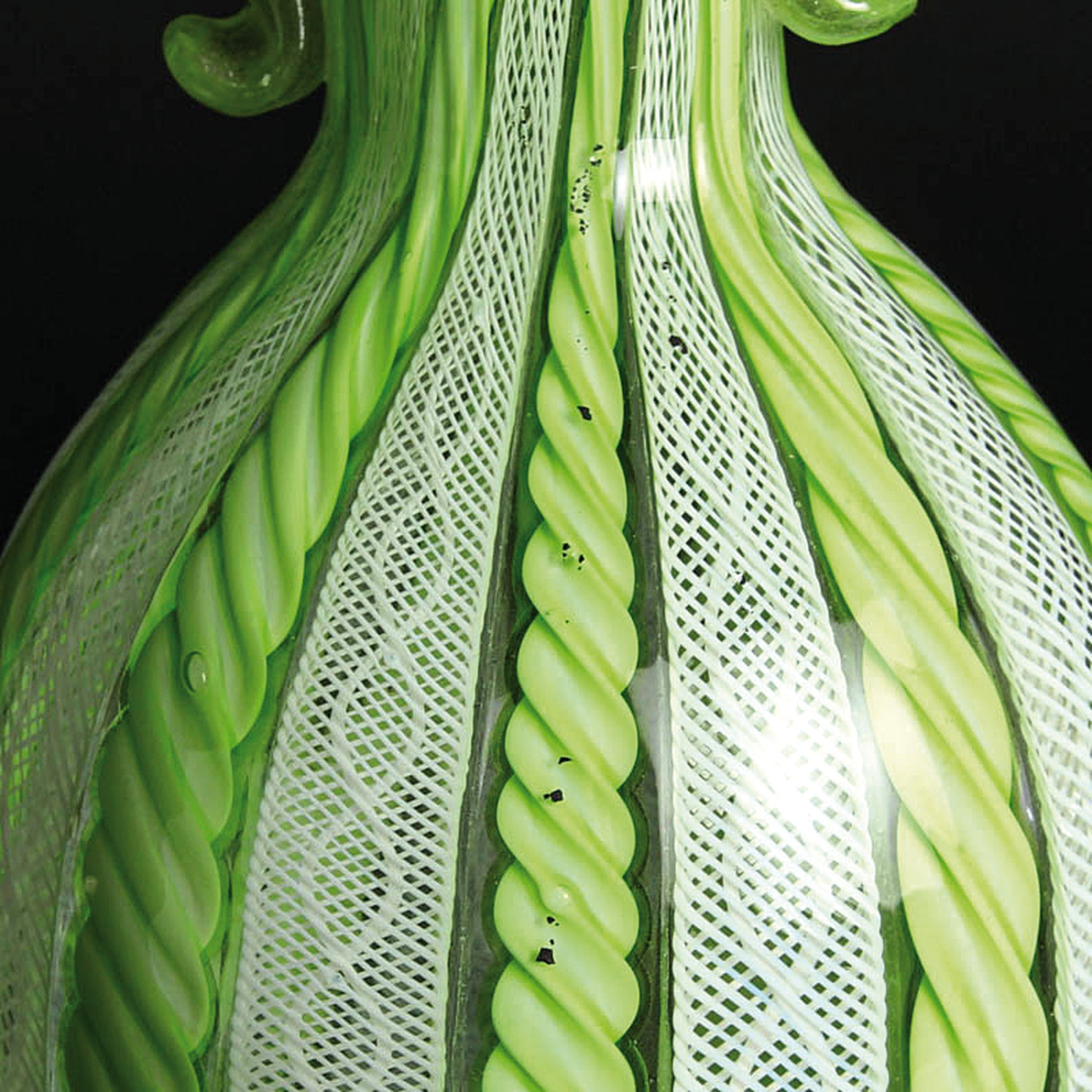 Detail f: 4 Zanfirico-Vasen in grünem Kolorit, Fratelli Toso, Murano, 1960-70, farbloses Glas, weiße gedrehte und grün-türkisfarbene Fadeneinschmelzungen, ...