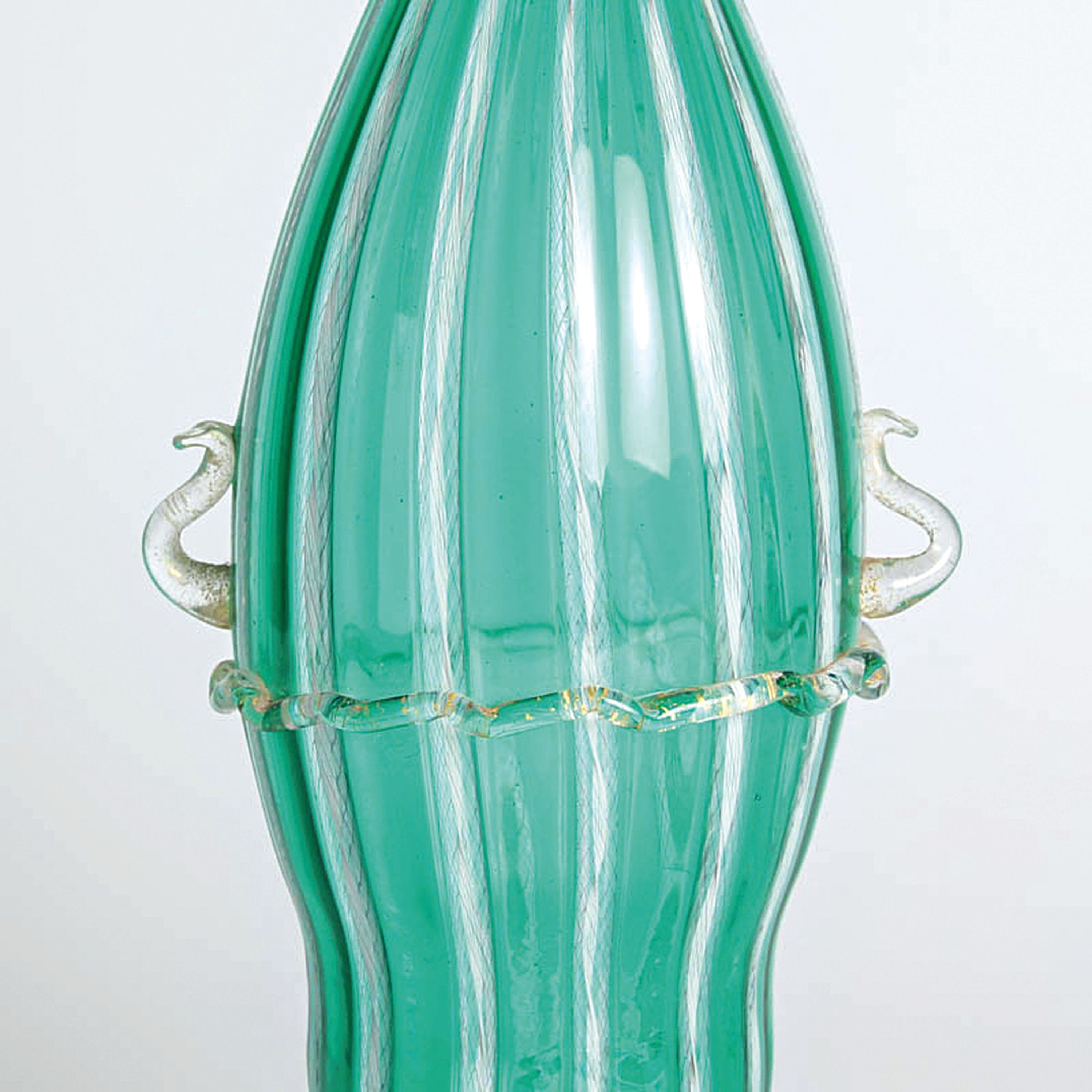Detail g: 4 Zanfirico-Vasen in grünem Kolorit, Fratelli Toso, Murano, 1960-70, farbloses Glas, weiße gedrehte und grün-türkisfarbene Fadeneinschmelzungen, ...