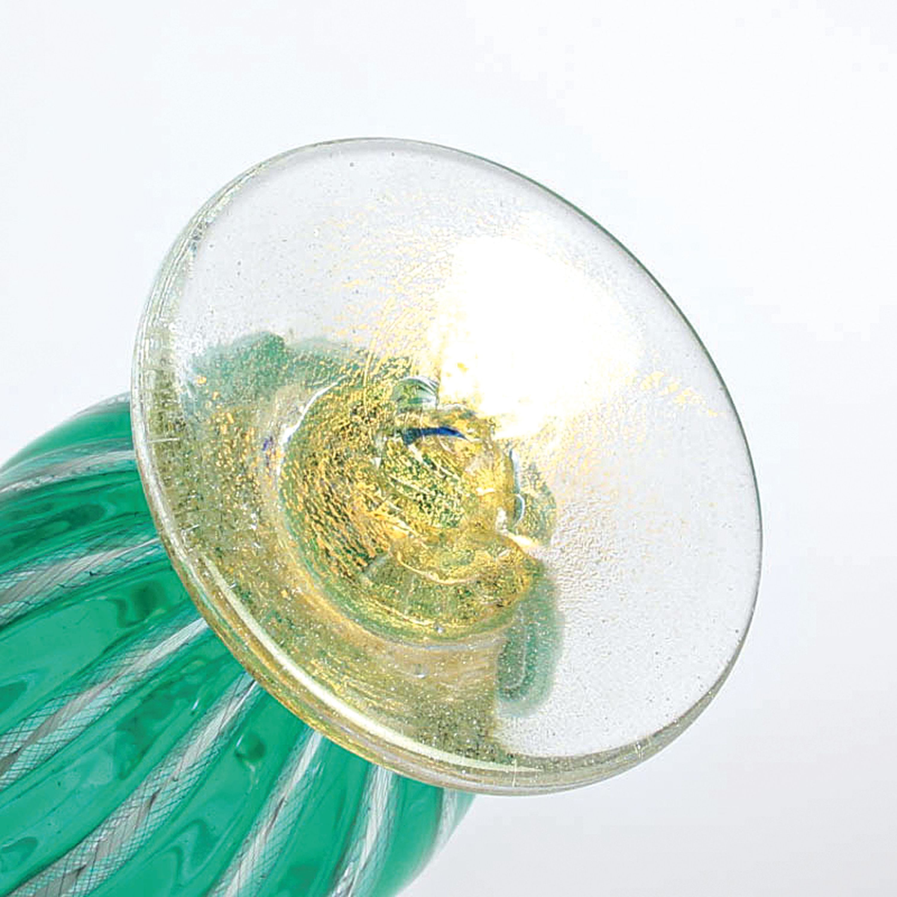 Detail i: 4 Zanfirico-Vasen in grünem Kolorit, Fratelli Toso, Murano, 1960-70, farbloses Glas, weiße gedrehte und grün-türkisfarbene Fadeneinschmelzungen, ...