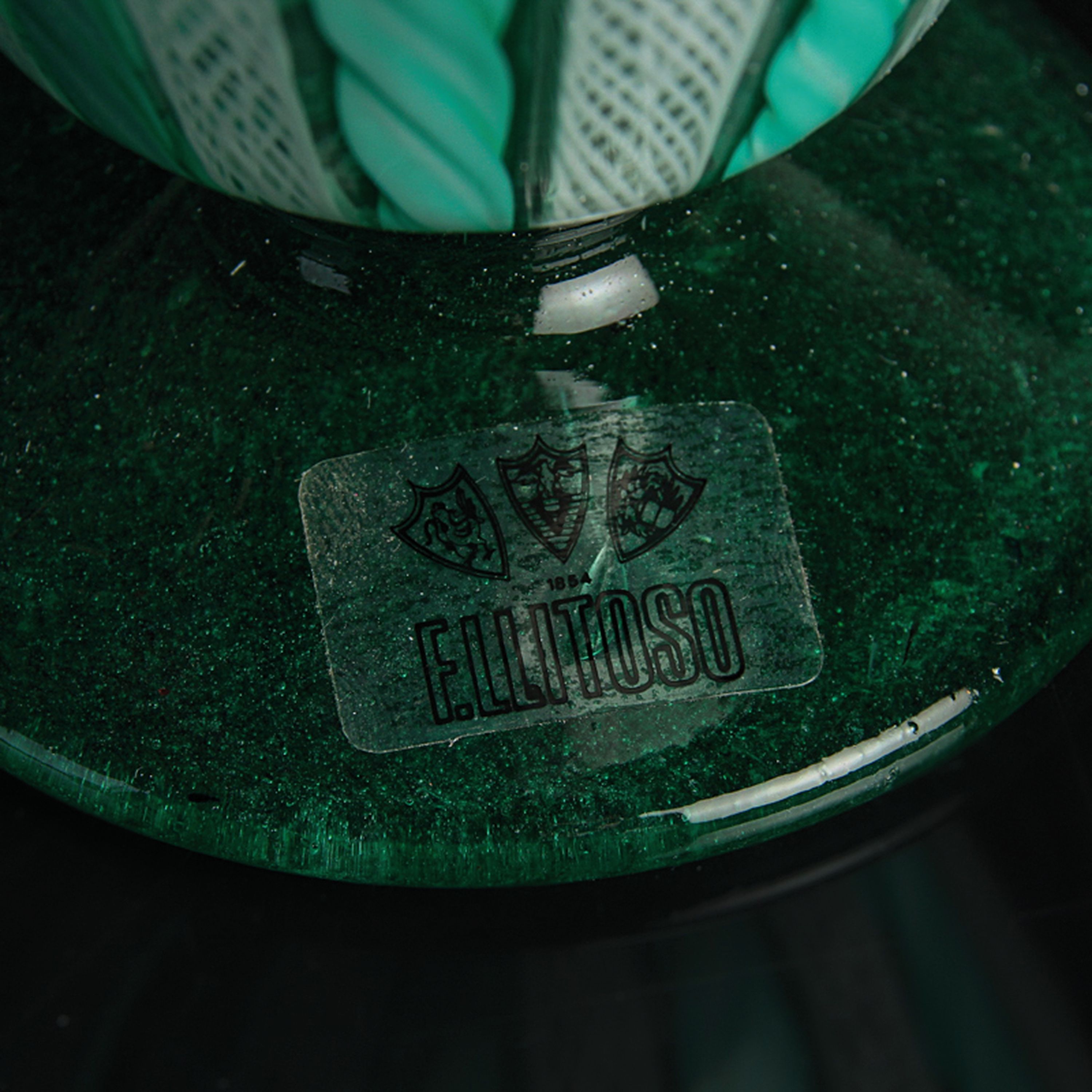 Detail k: 4 Zanfirico-Vasen in grünem Kolorit, Fratelli Toso, Murano, 1960-70, farbloses Glas, weiße gedrehte und grün-türkisfarbene Fadeneinschmelzungen, ...