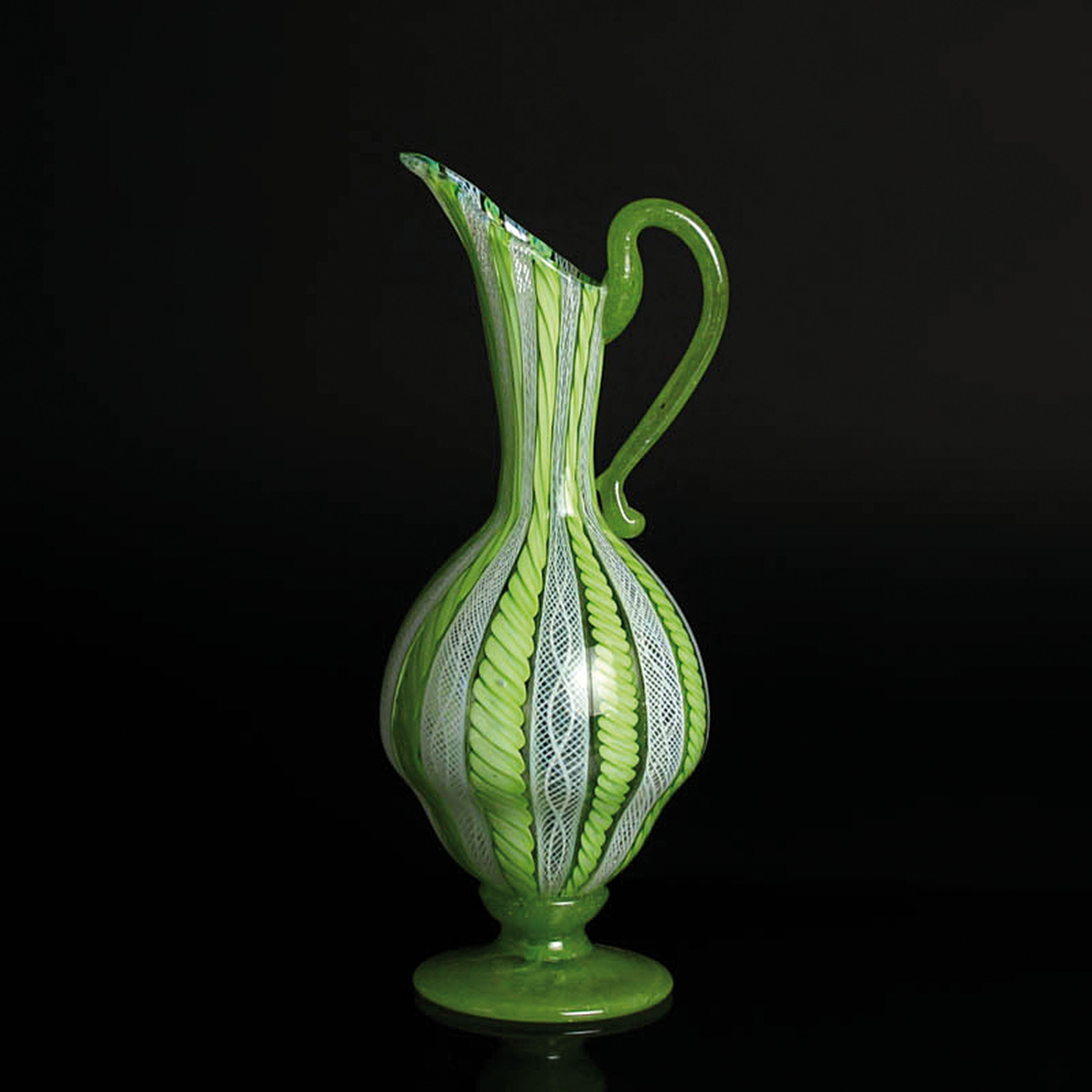 Detail a: 4 Zanfirico-Vasen in gelb-grünem Kolorit, Fratelli Toso, Murano, 1960-70, farbloses Glas, weiße und gelb-grünfarbene gedrehte Fadeneinschmelzungen ...