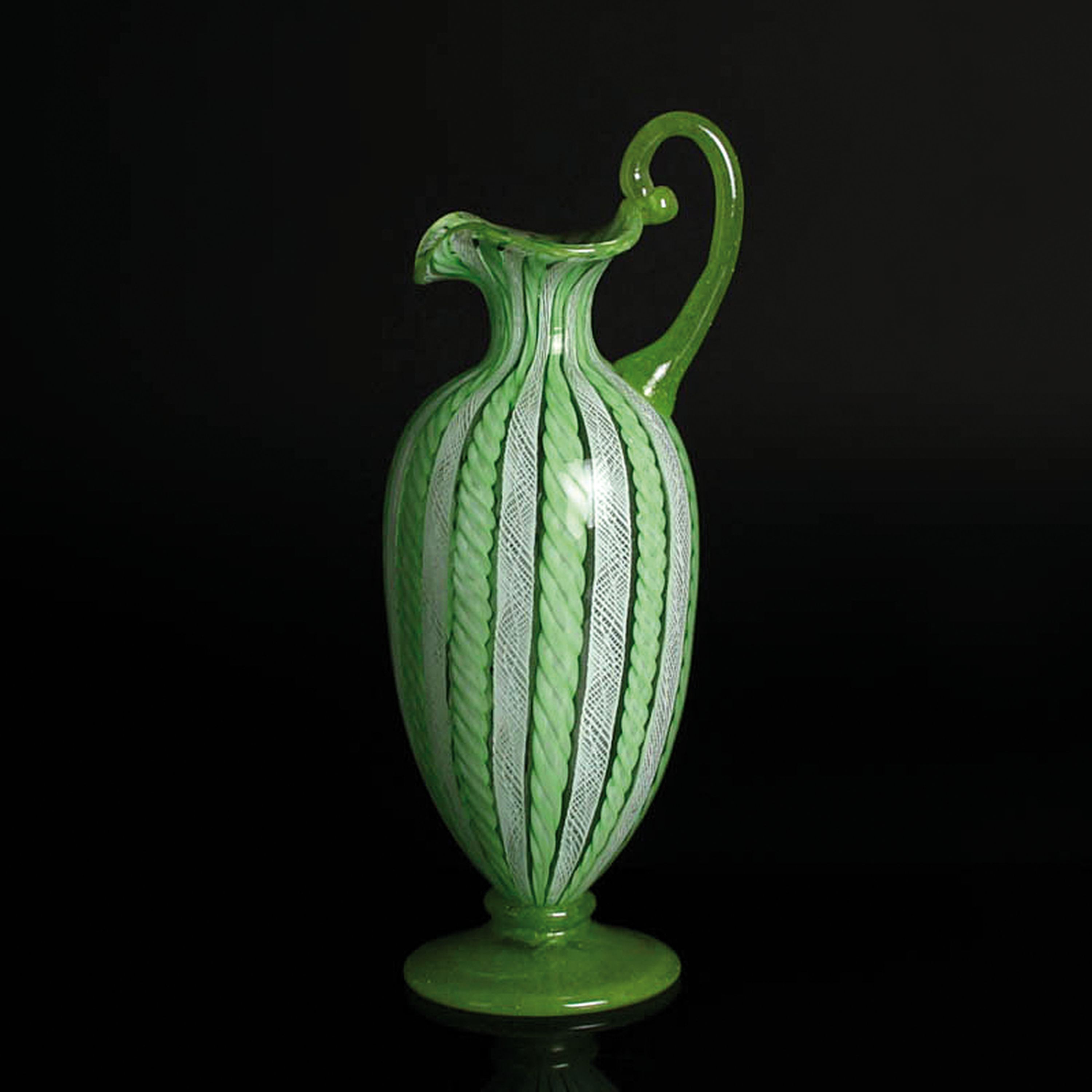 Detail c: 4 Zanfirico-Vasen in gelb-grünem Kolorit, Fratelli Toso, Murano, 1960-70, farbloses Glas, weiße und gelb-grünfarbene gedrehte Fadeneinschmelzungen ...