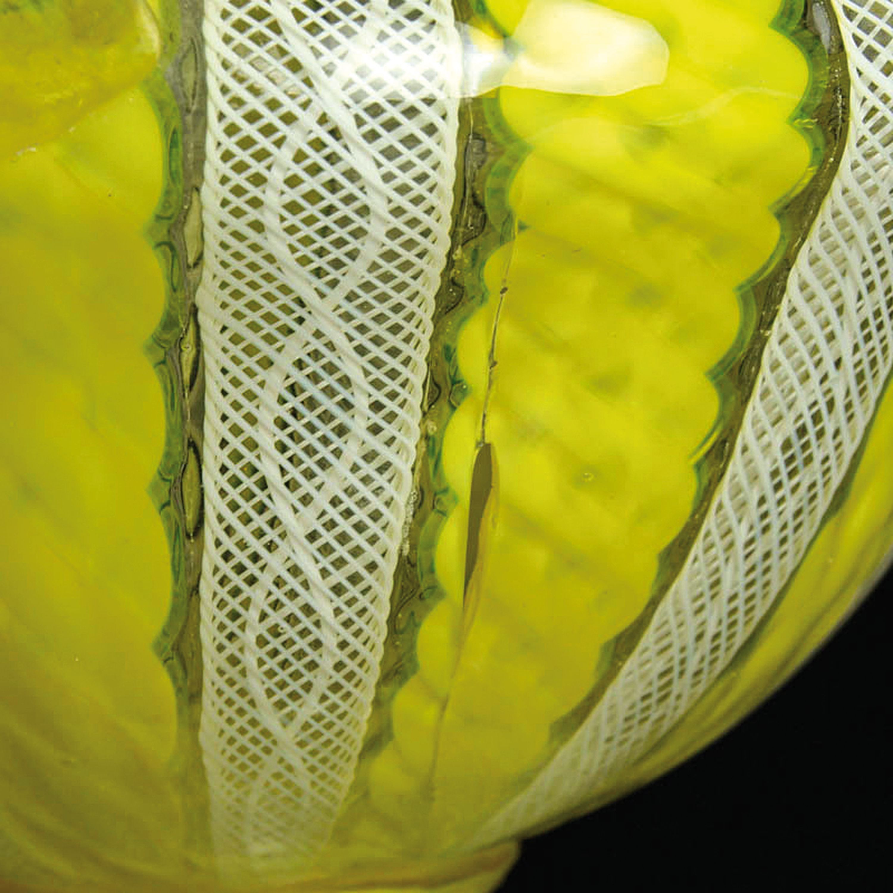 Detail f: 4 Zanfirico-Vasen in gelb-grünem Kolorit, Fratelli Toso, Murano, 1960-70, farbloses Glas, weiße und gelb-grünfarbene gedrehte Fadeneinschmelzungen ...