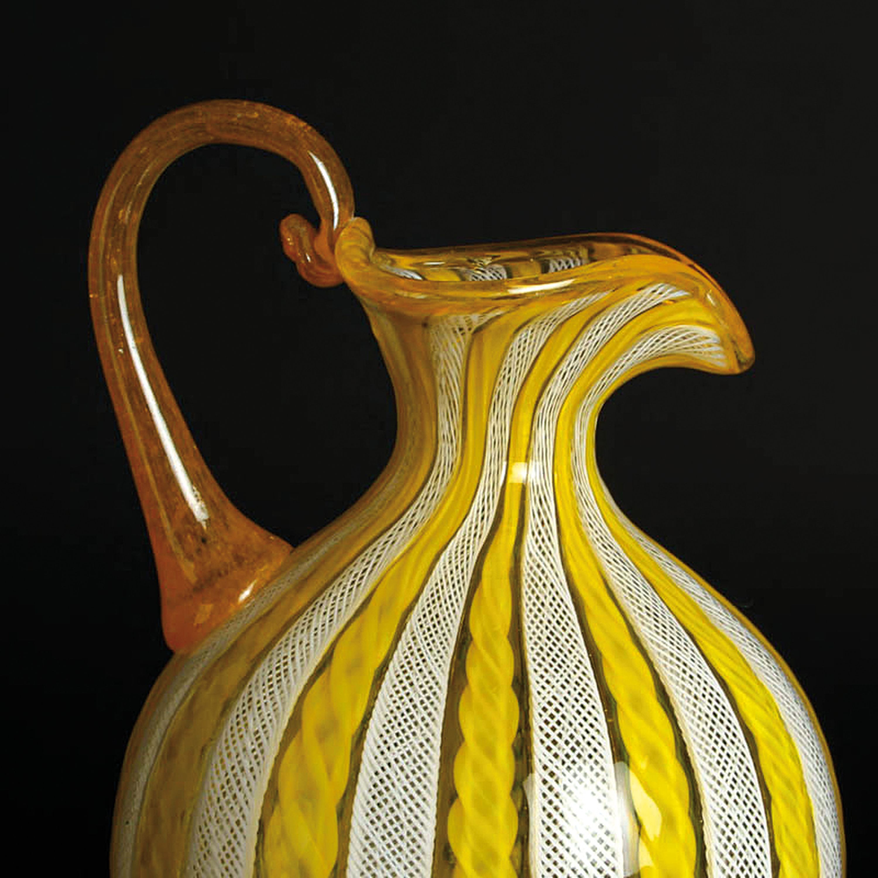 Detail j: 4 Zanfirico-Vasen in gelb-grünem Kolorit, Fratelli Toso, Murano, 1960-70, farbloses Glas, weiße und gelb-grünfarbene gedrehte Fadeneinschmelzungen ...