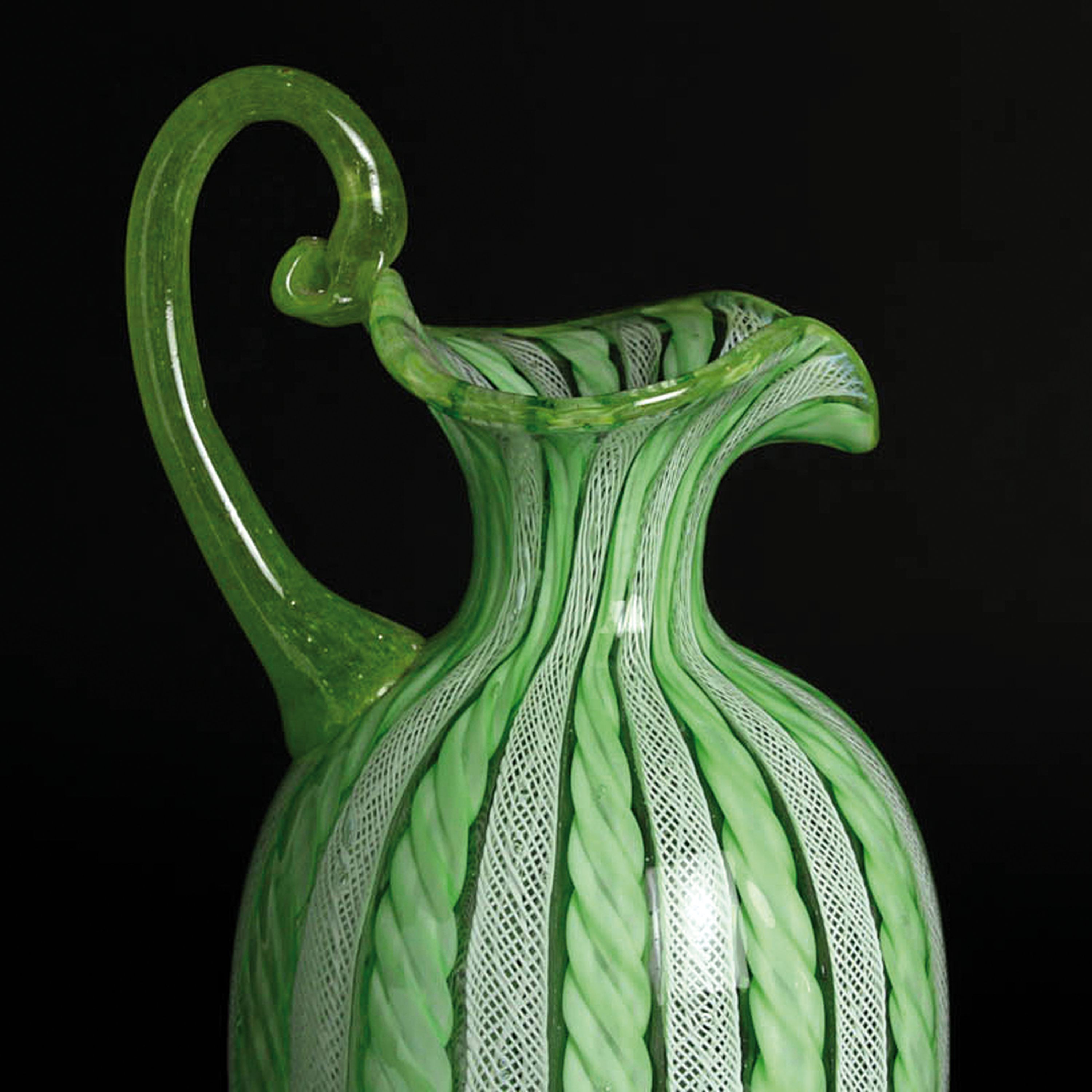 Detail l: 4 Zanfirico-Vasen in gelb-grünem Kolorit, Fratelli Toso, Murano, 1960-70, farbloses Glas, weiße und gelb-grünfarbene gedrehte Fadeneinschmelzungen ...
