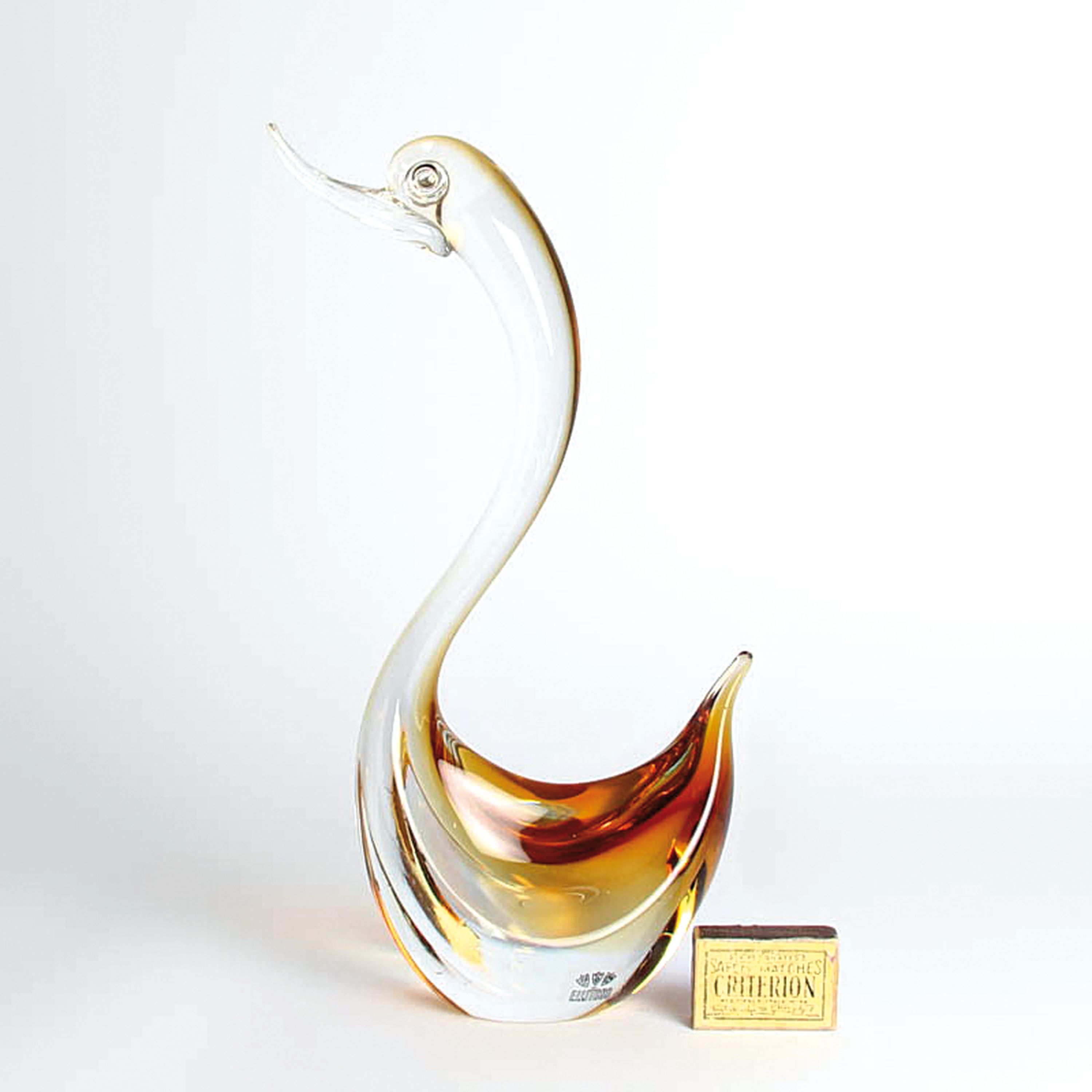 Detail a: 2 Glasskulpturen Vögel / Enten, Fratelli Toso,Murano, 1970er, farbloses Glas, 1x mit honigfarbener Einschmelzung, H. 34 cm