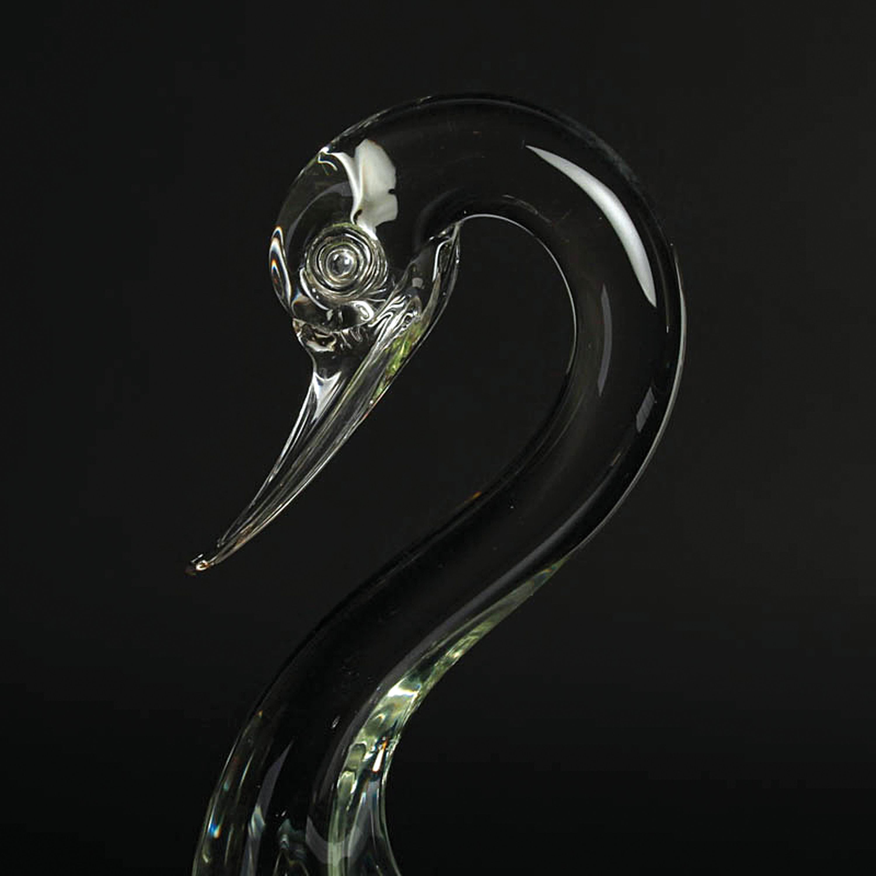 Detail c: 2 Glasskulpturen Vögel / Enten, Fratelli Toso,Murano, 1970er, farbloses Glas, 1x mit honigfarbener Einschmelzung, H. 34 cm