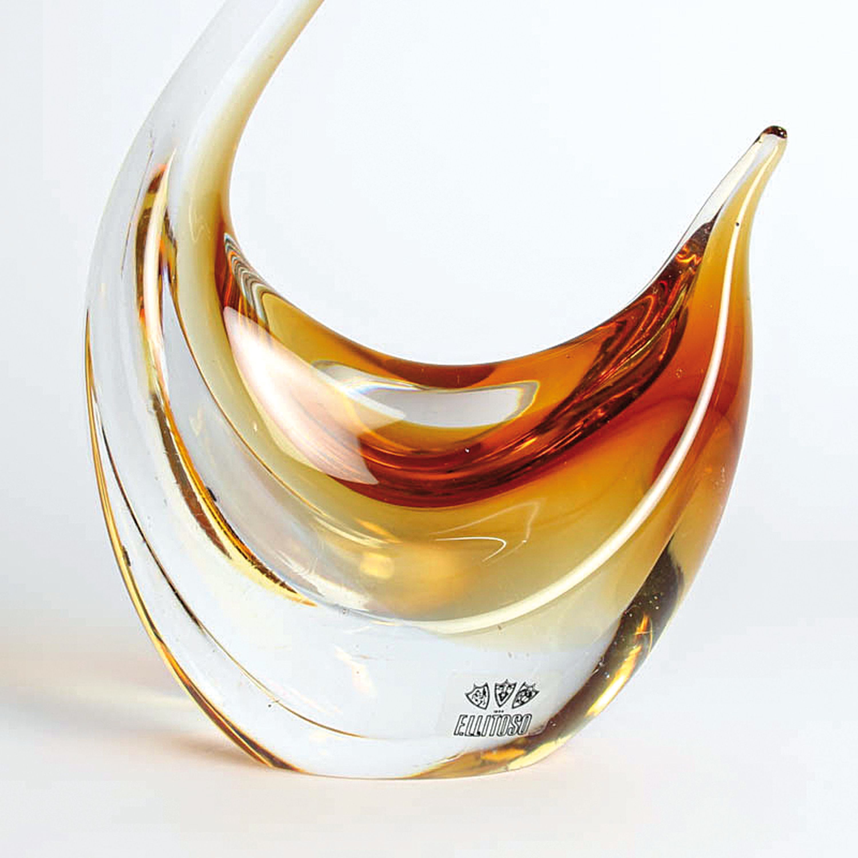 Detail e: 2 Glasskulpturen Vögel / Enten, Fratelli Toso,Murano, 1970er, farbloses Glas, 1x mit honigfarbener Einschmelzung, H. 34 cm