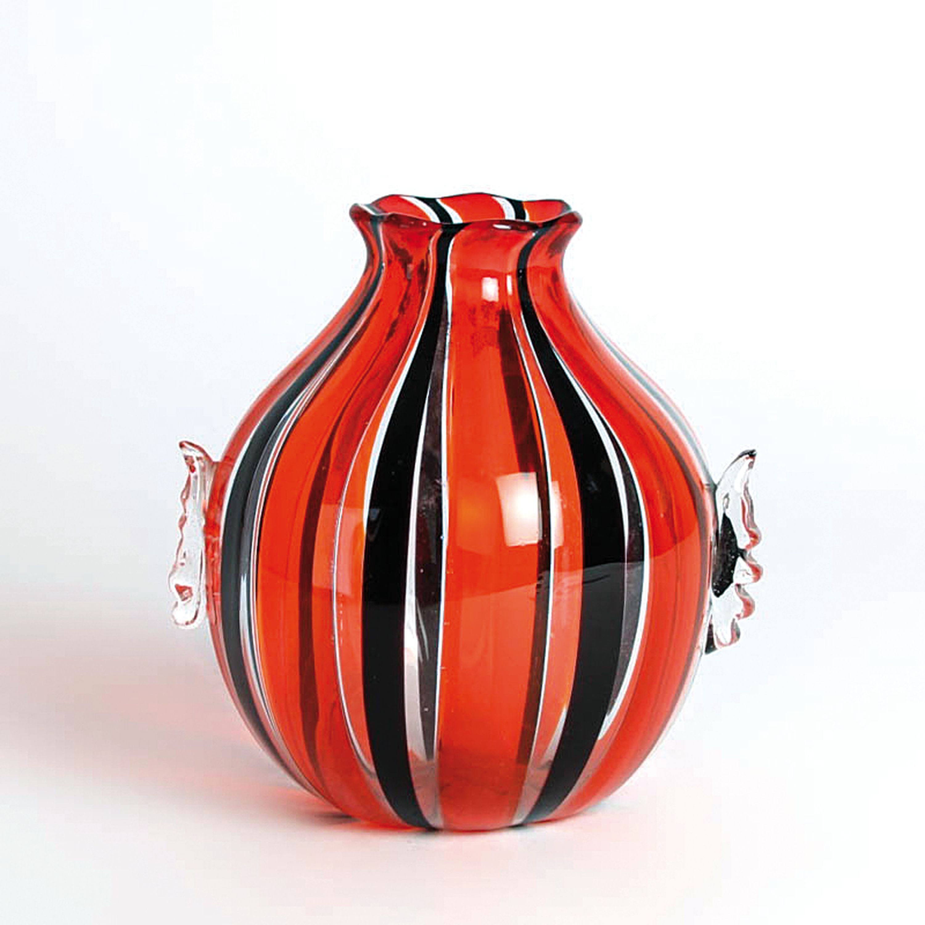 Detail a: 4 a Canne-Vasen, Fratelli Toso, Murano, 1960-70, farbloses Glas, rote, gelbe und schwarze Fadeneinschmelzungen z.T. spiralförmig verlaufend, H. ...
