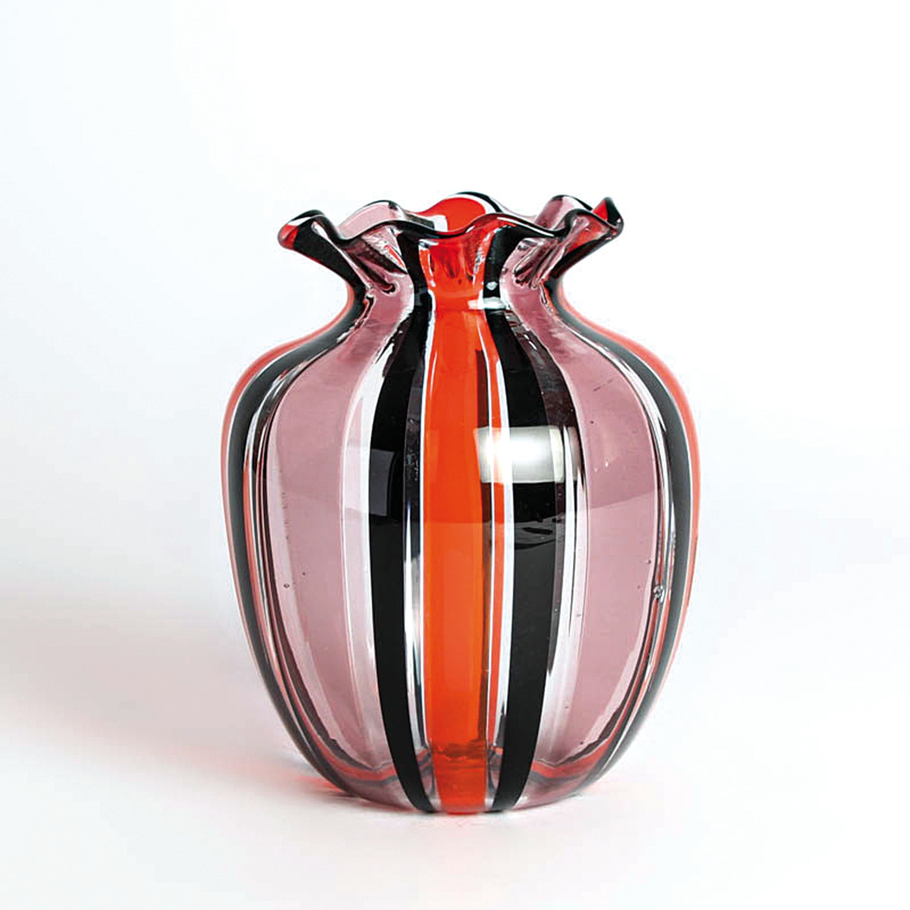 Detail c: 4 a Canne-Vasen, Fratelli Toso, Murano, 1960-70, farbloses Glas, rote, gelbe und schwarze Fadeneinschmelzungen z.T. spiralförmig verlaufend, H. ...