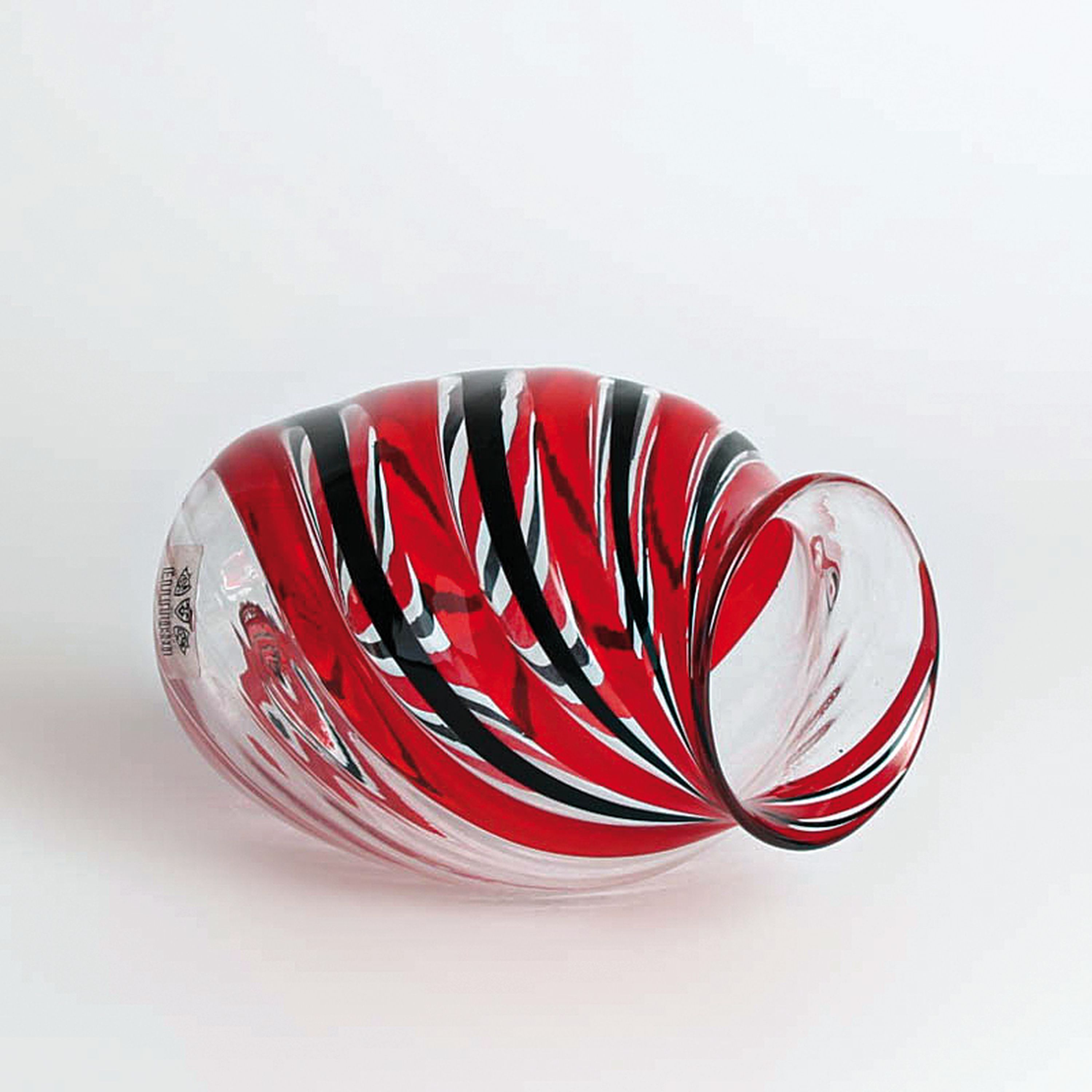 Detail i: 4 a Canne-Vasen, Fratelli Toso, Murano, 1960-70, farbloses Glas, rote, gelbe und schwarze Fadeneinschmelzungen z.T. spiralförmig verlaufend, H. ...