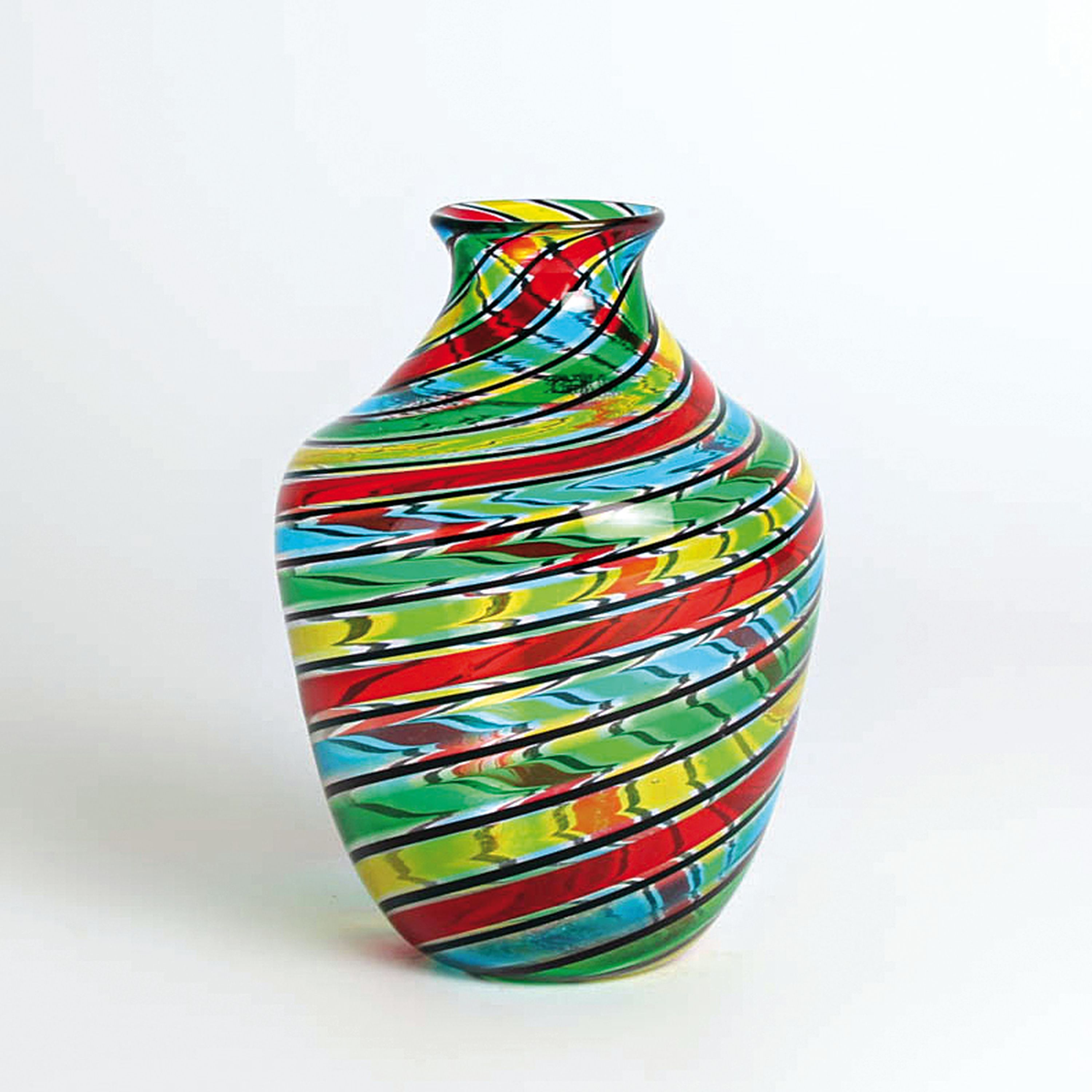3 a Canne-Vasen, Fratelli Toso, Murano, 1960-70, farbloses Glas, vielfarbige Fadeneinschmelzungen in a Canne-Technik, Herstelleretiketten, H. 14-20 cm