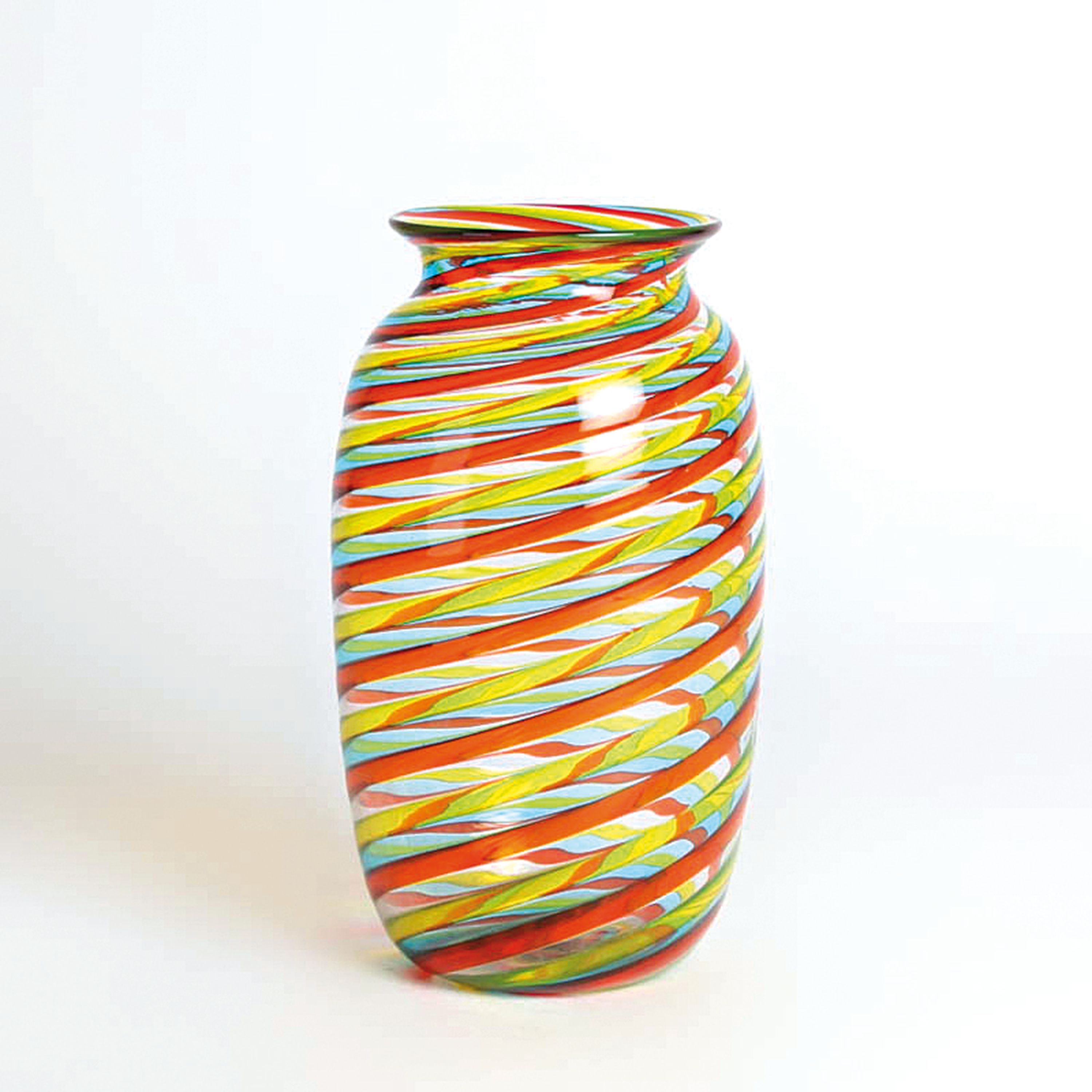 Detail b: 3 a Canne-Vasen, Fratelli Toso, Murano, 1960-70, farbloses Glas, vielfarbige Fadeneinschmelzungen in a Canne-Technik, Herstelleretiketten, H. 14-20 cm