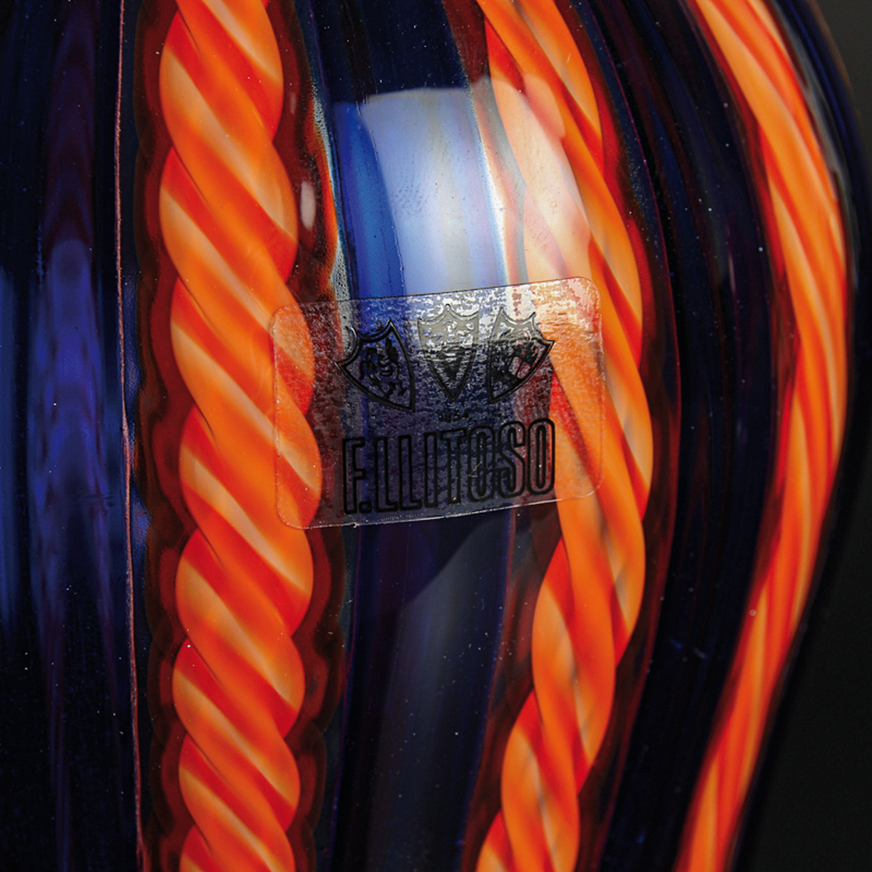 Detail h: 4 zanfirico-Vasen in rotem Kolorit, Fratelli Toso, Murano, 1960-70, farbloses Glas, rote, orangefarbene und blaue Fadeneinschmelzungen in ...