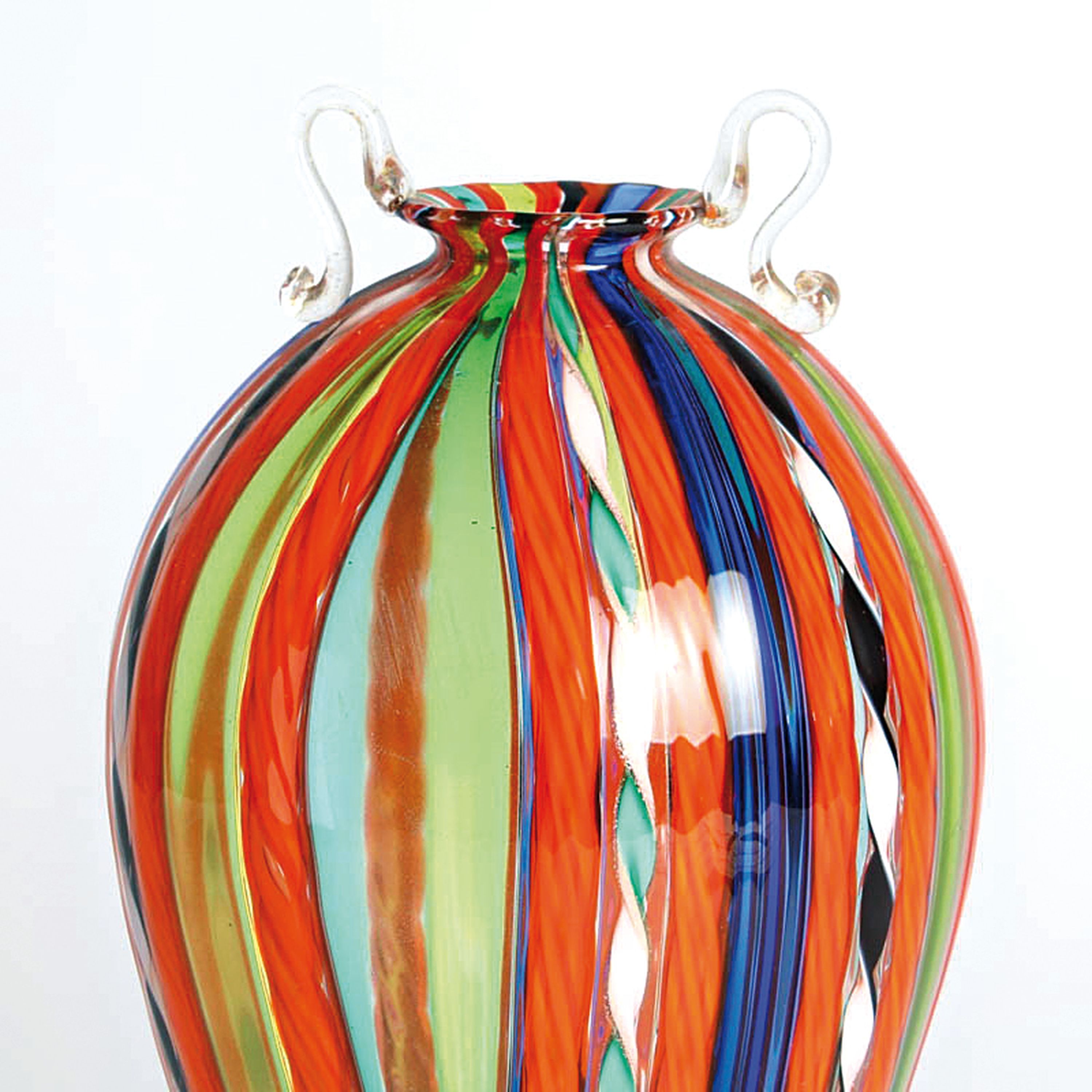 Detail f: 3 Zanfirico-Vasen, Fratelli Toso, Murano, 1960-70, farbloses Glas, verschiedenfarbige gedrehte Fadeneinschmelzungen in zanfirico -Technik, H. 24 cm