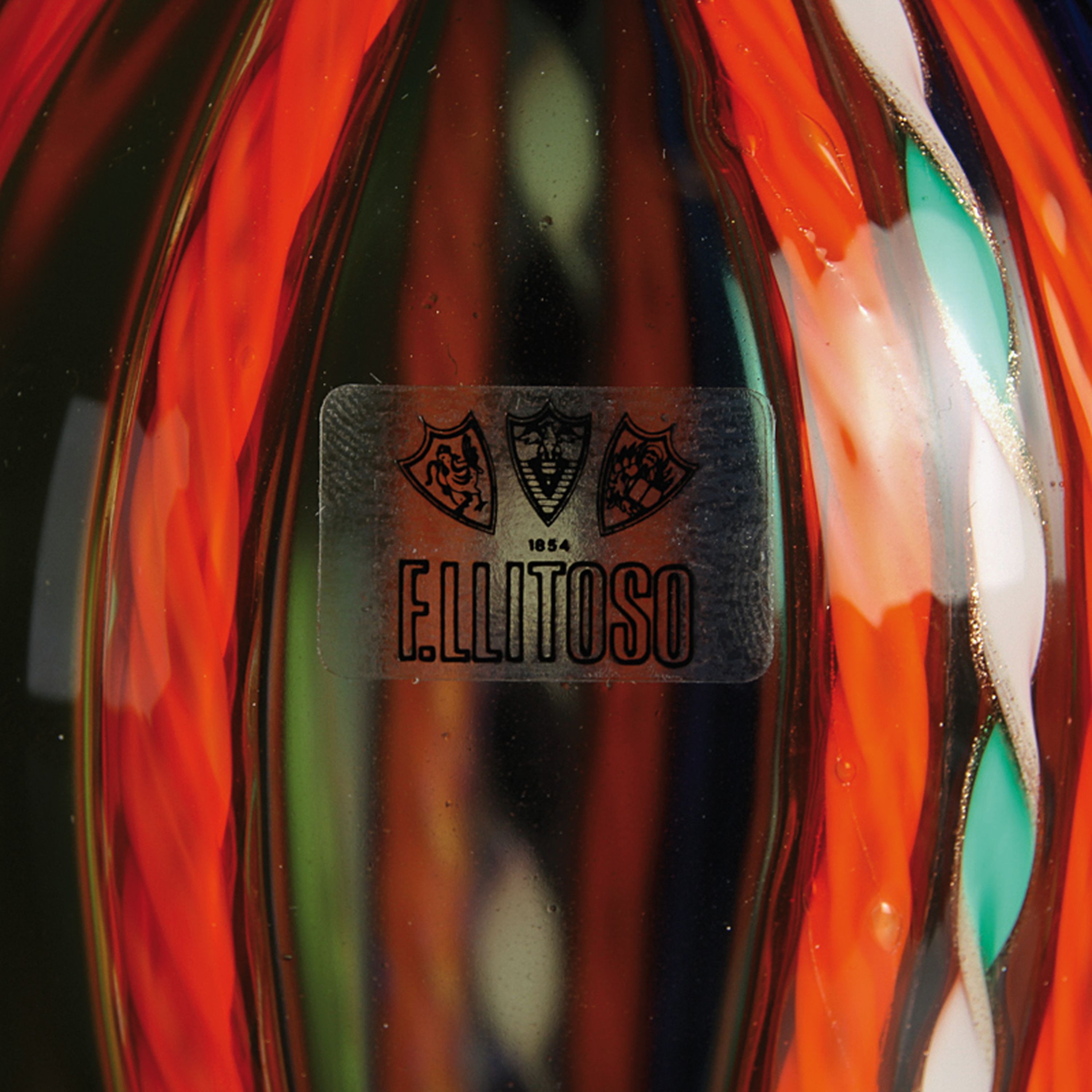 Detail g: 3 Zanfirico-Vasen, Fratelli Toso, Murano, 1960-70, farbloses Glas, verschiedenfarbige gedrehte Fadeneinschmelzungen in zanfirico -Technik, H. 24 cm