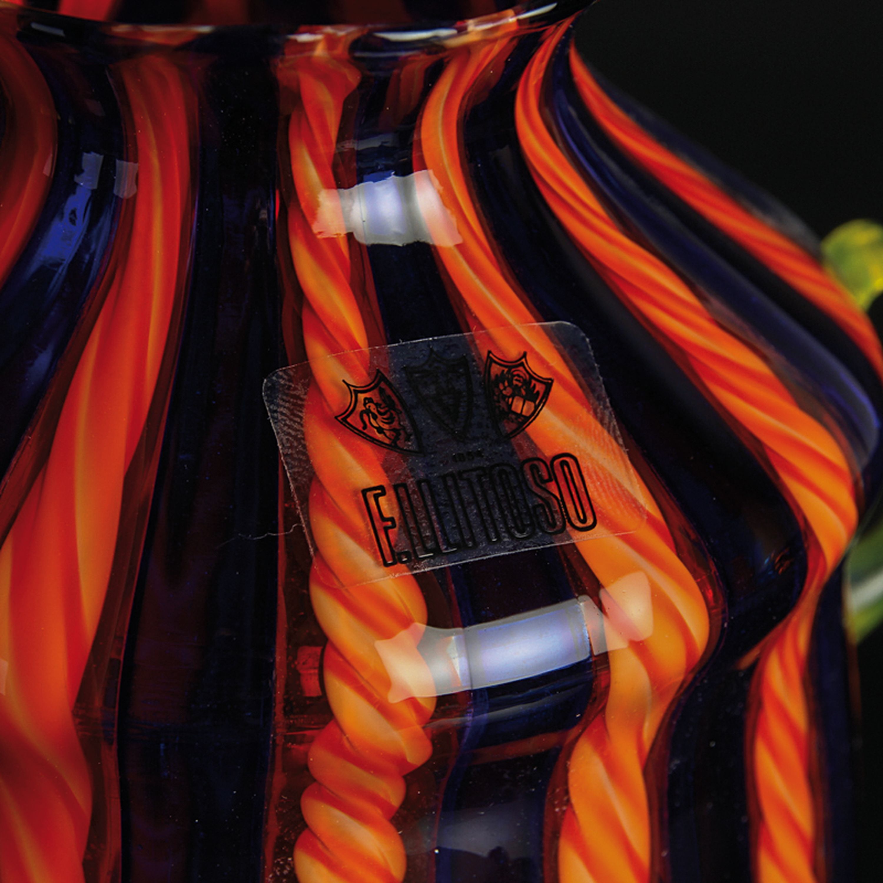 Detail j: 3 Zanfirico-Vasen, Fratelli Toso, Murano, 1960-70, farbloses Glas, verschiedenfarbige gedrehte Fadeneinschmelzungen in zanfirico -Technik, H. 24 cm