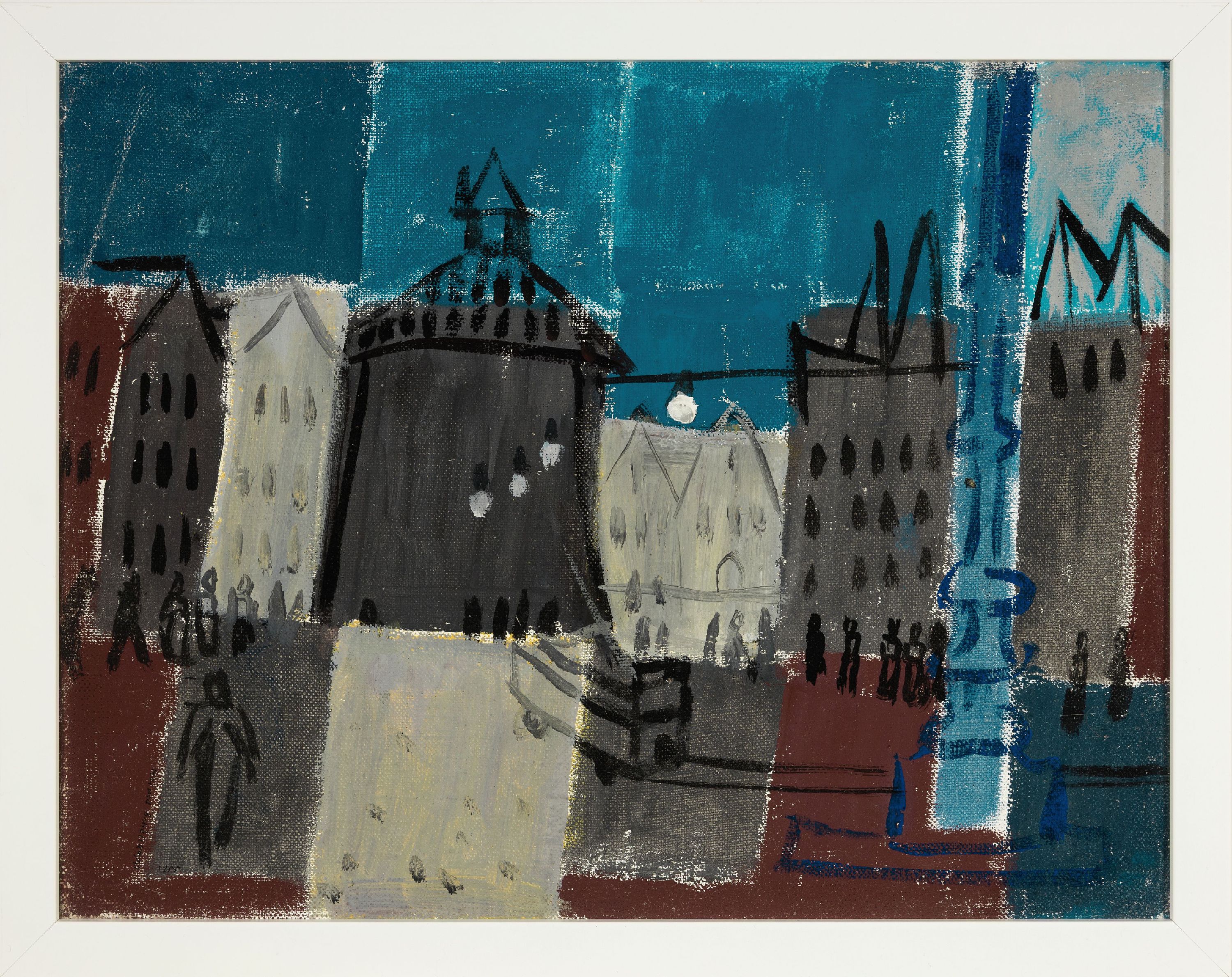 Detail k: Heimo Schöllkopf, geb. 1888 in Nürnberg - 1982 Gerlingen, "Kleinstadt - belebter Platz" , 1955, Öl/Lwd, unsigniert, aus dem Nachlass des ...