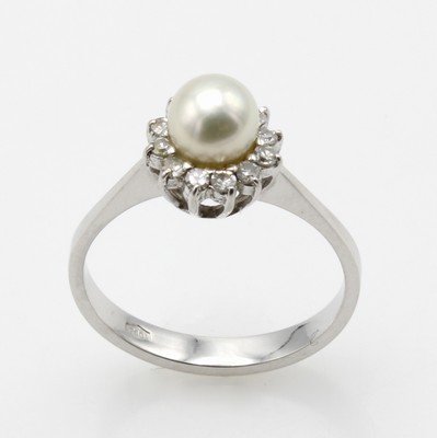 Image 26921013 - Ring mit Zuchtperle und Diamanten, WG 585/ 000, Brill. zus. ca. 0.21 ct Weiß/si, ...