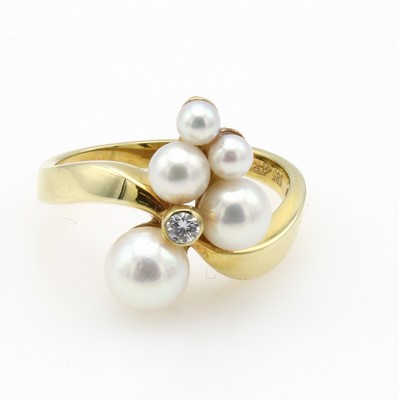 Image 26921014 - Ring mit Brillant und Süßwasserzuchtperlen, GG 585/000, 5 Perlen, Brill. ca. ...