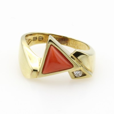 Image 26921016 - Ring mit Koralle und Brillant, GG 585/000, Brill. ca. 0.03 ct Weiß/si, Versand nur ...