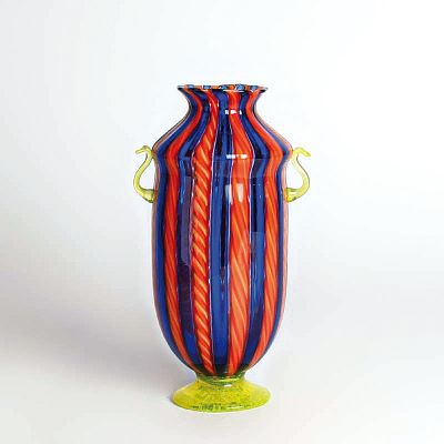 26921049a - 3 Zanfirico-Vasen, Fratelli Toso, Murano, 1960-70, farbloses Glas, verschiedenfarbige ...
