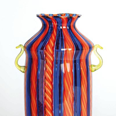 26921049i - 3 Zanfirico-Vasen, Fratelli Toso, Murano, 1960-70, farbloses Glas, verschiedenfarbige ...