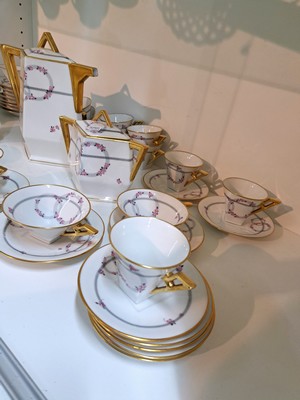 26921062a - Art-Deco-Set, Limoges France, 1920s, thin walled porcelain, decorated with gray circles ...