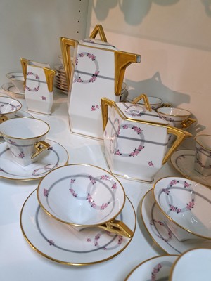 26921062b - Art-Deco-Set, Limoges France, 1920s, thin walled porcelain, decorated with gray circles ...