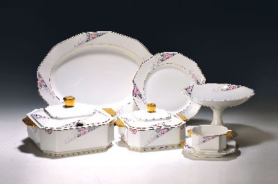 Image 26921069 - Art-Deco-Speiseservice, Limoges Frankreich, 1920er Jahre, eckige Form, geometrischer ...