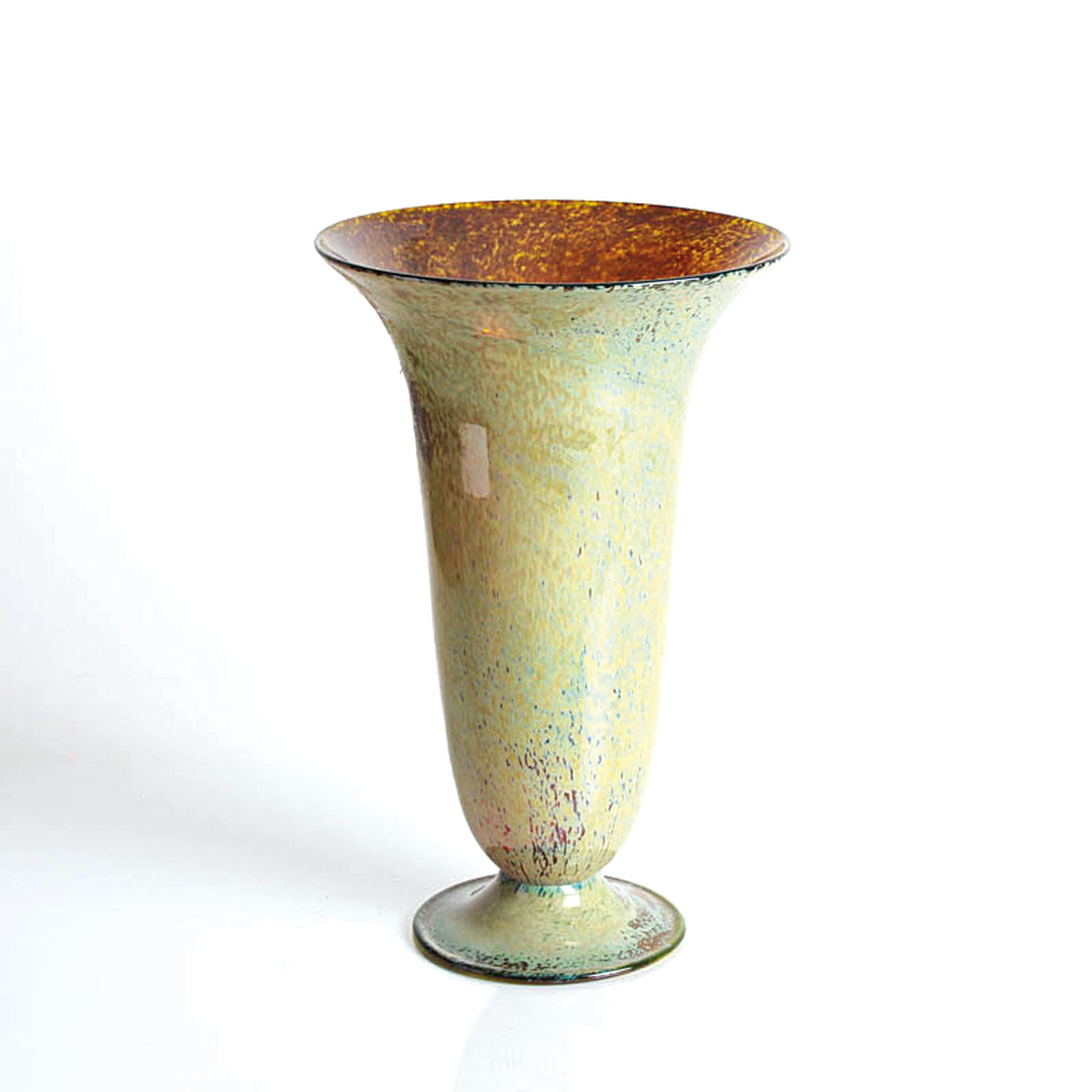 Trichtervase, Cenedese, bernsteinfarben getöntes Glas, melierte Einschmelzungen in grau-gelb, H. 29 cm, signiert Cenedese