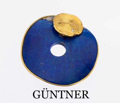 Image 14 kt Gold Lapislazuli-Brillant-Anhänger, GG 585/000, Lapislazuli-Einlage, ...